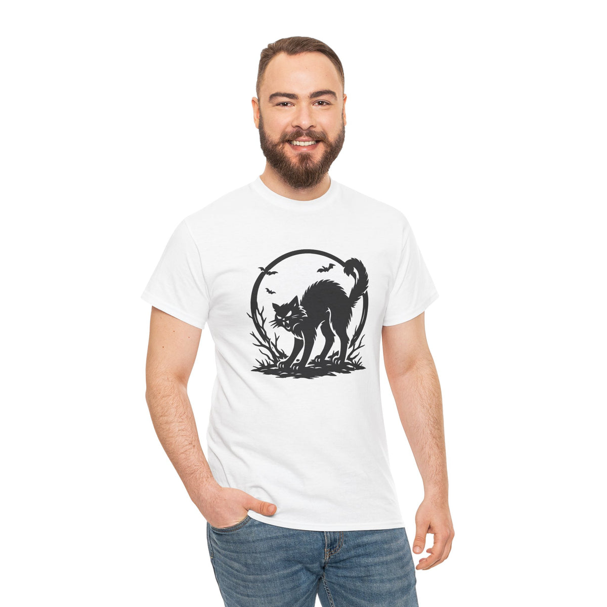 Black Cat Moon Halloween Graphic T-Shirt | WildOrbit