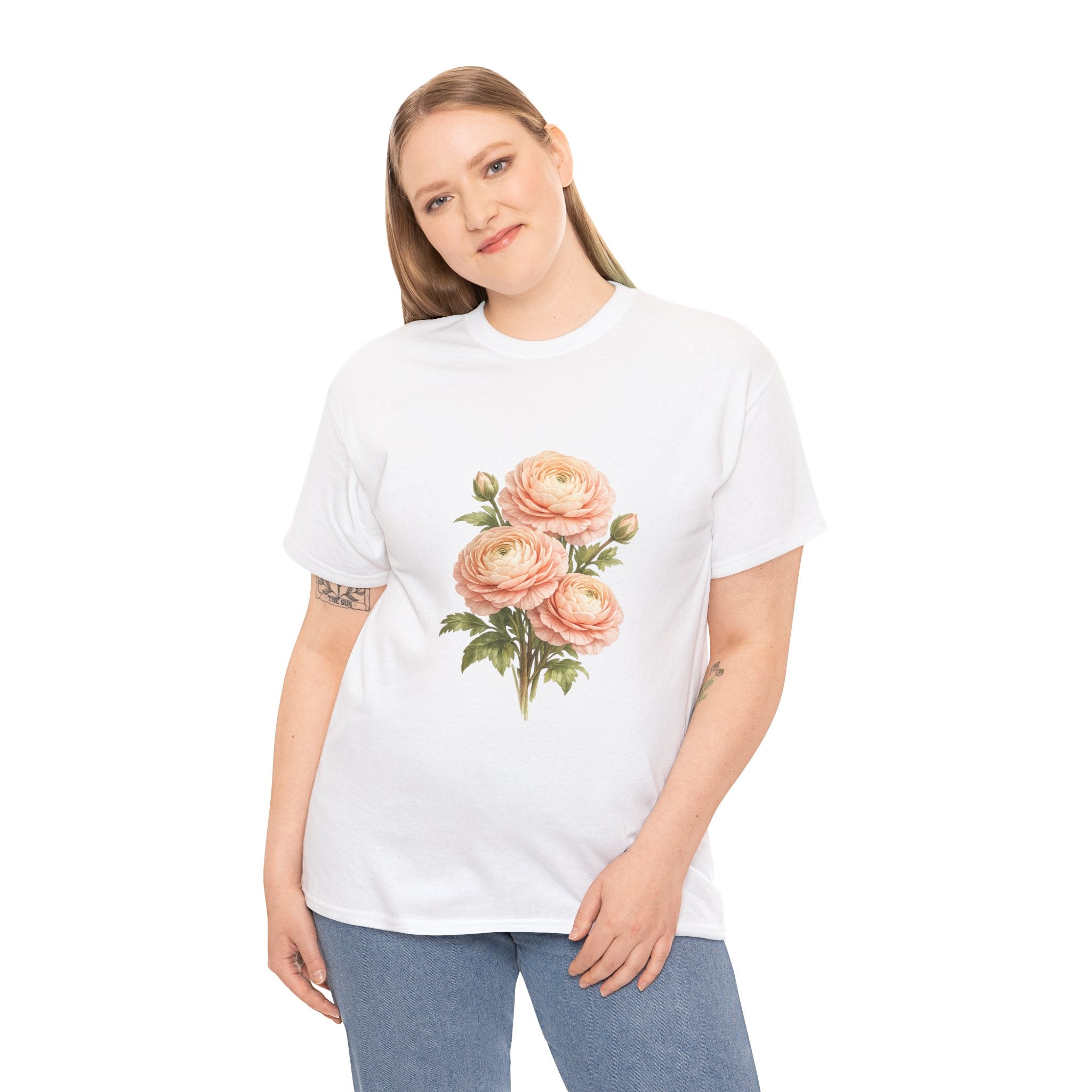 Ranunculus Flower T-Shirt – Vintage Peach Floral Graphic Tee for Botanical & Cottagecore Style