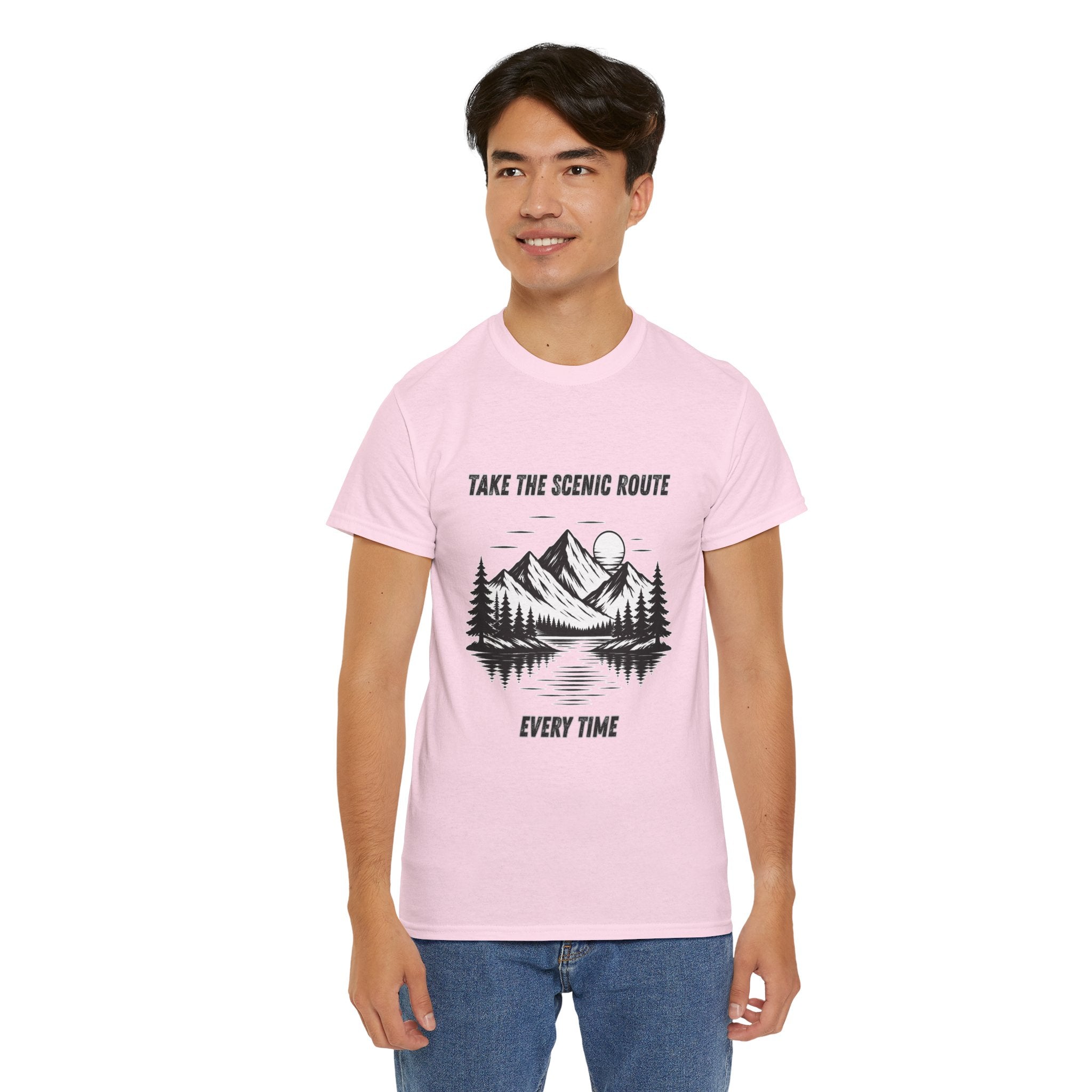 Take The Scenic Route Every Time T Shirt – Mountain Hiking Camping Adventure Graphic Tee