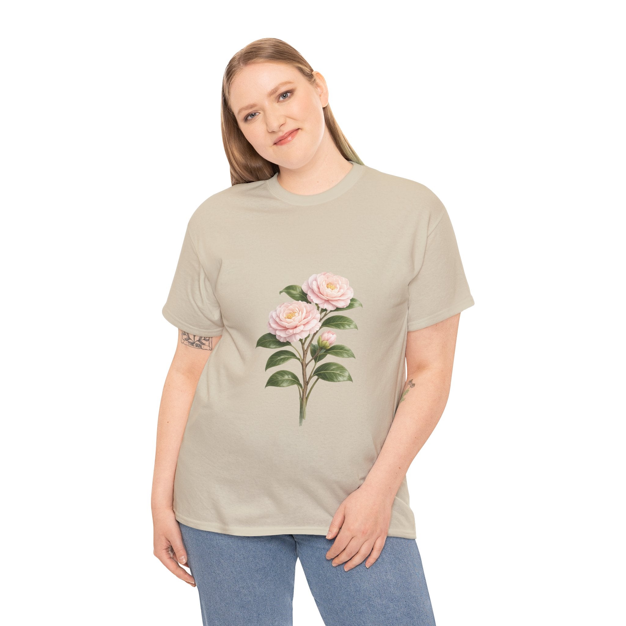 Pink Camellia Flower T-Shirt – Vintage Botanical Floral Graphic Tee for Women & Nature Lovers