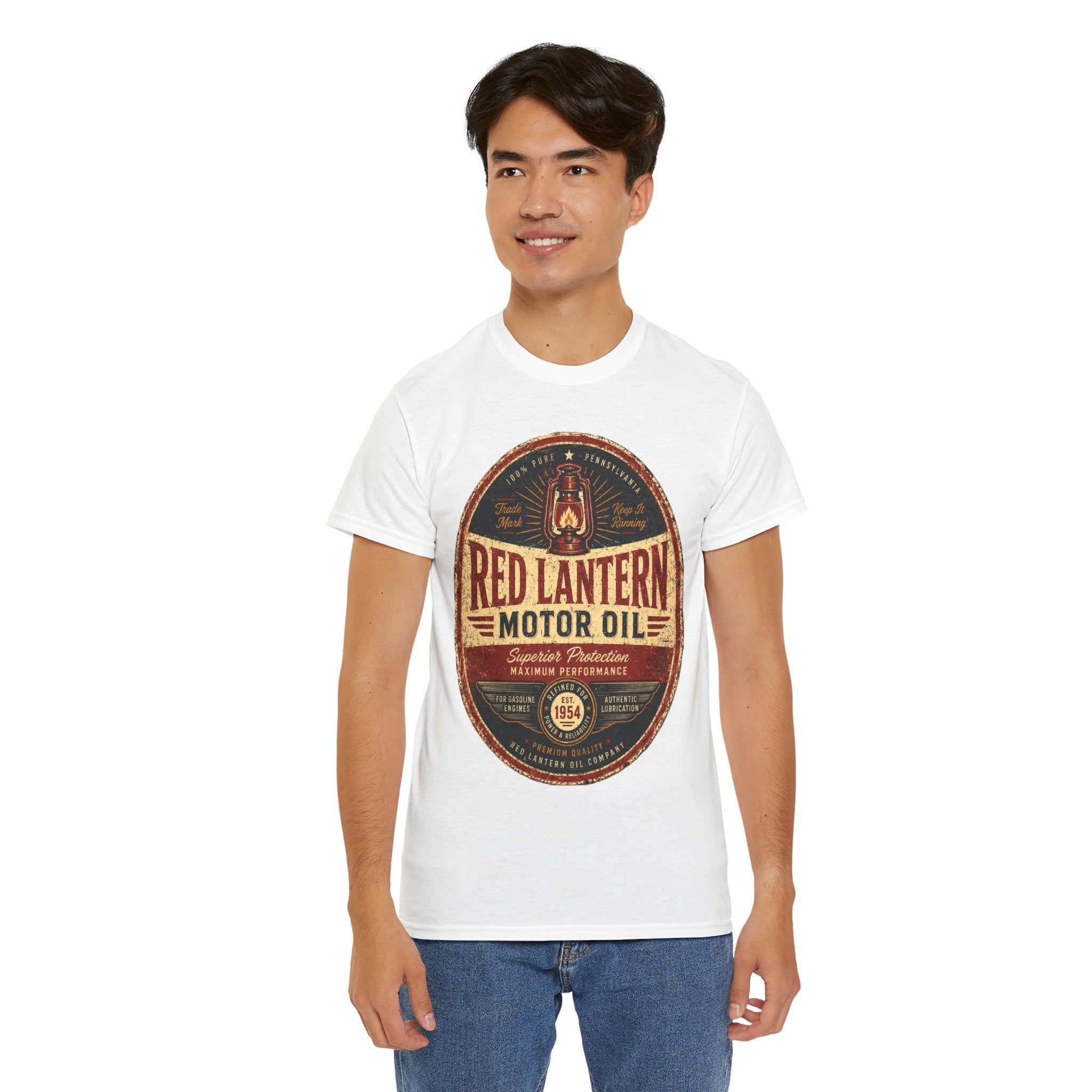 Red Lantern Motor Oil Vintage T Shirt – Retro Automotive Garage Graphic Tee for Car Lovers