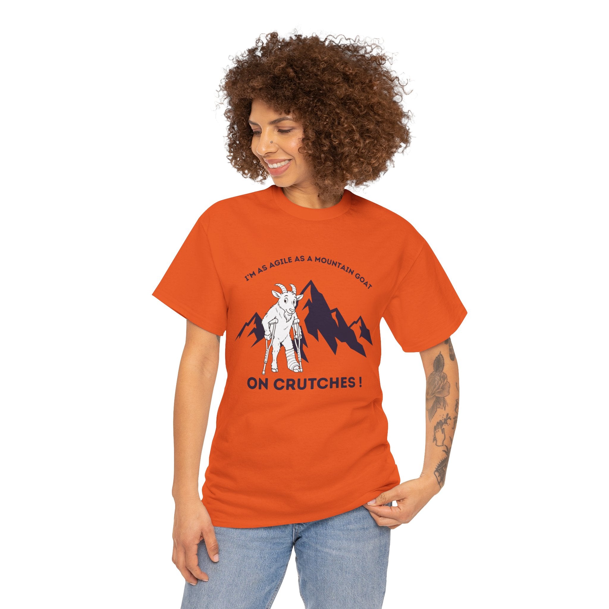 Funny Mountain Goat On Crutches T Shirt – Hiking Recovery Graphic Tee for Campers & Outdoor Lovers