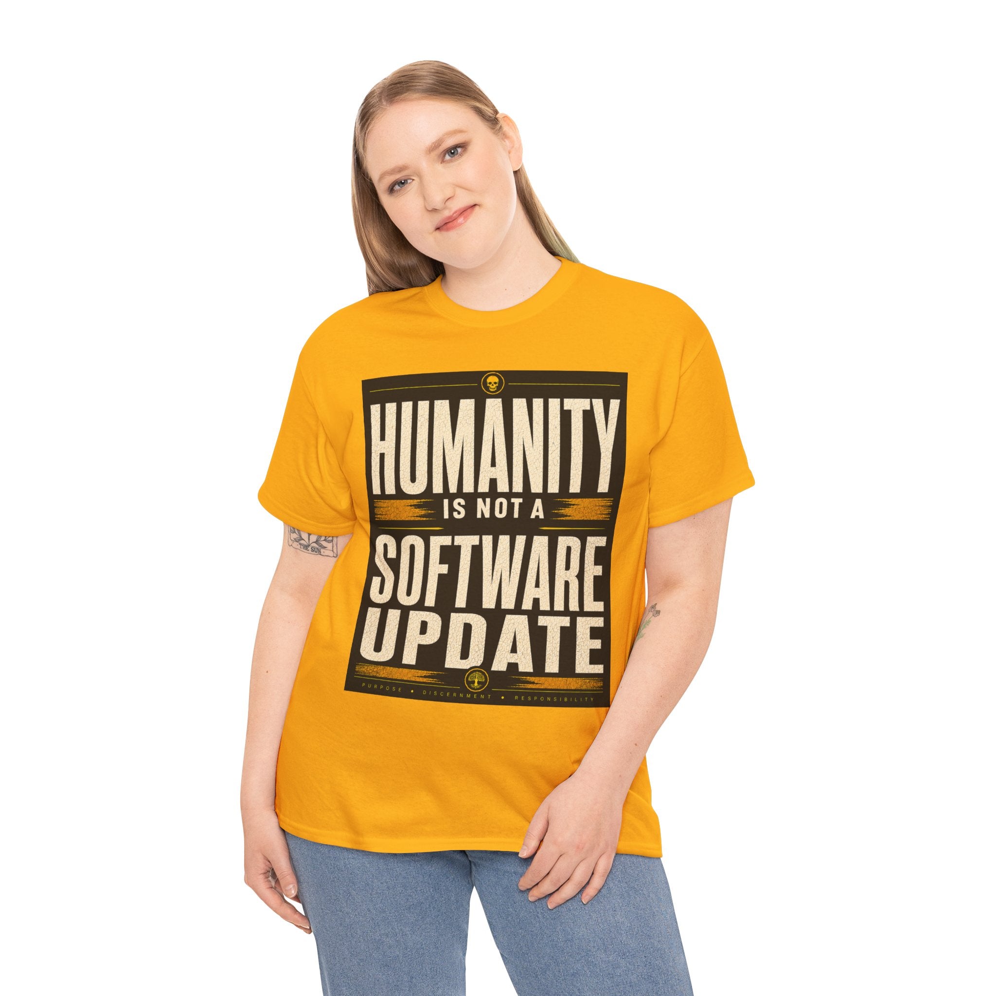 Humanity Is Not a Software Update T Shirt – Retro AI Philosophy Graphic Tee