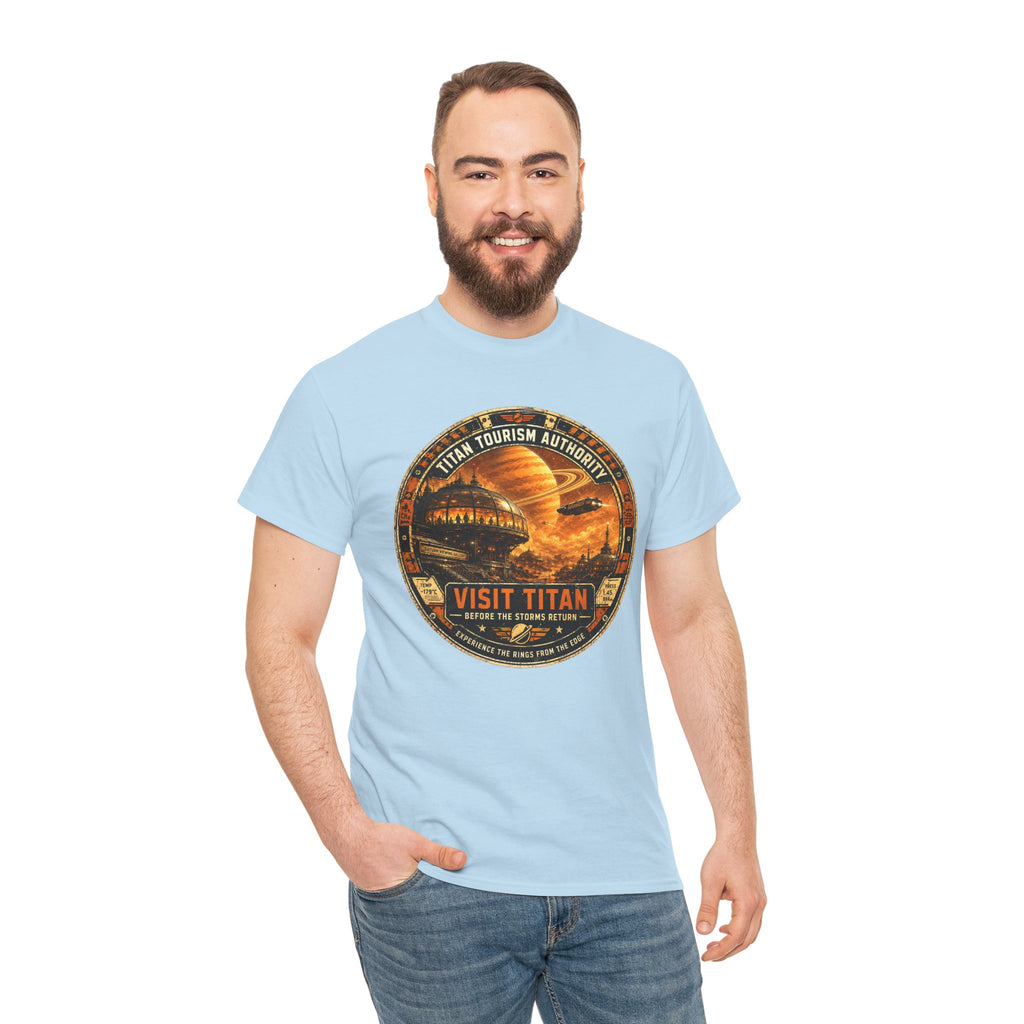 Visit Titan Vintage Space Travel T Shirt – Retro Sci Fi Graphic Tee