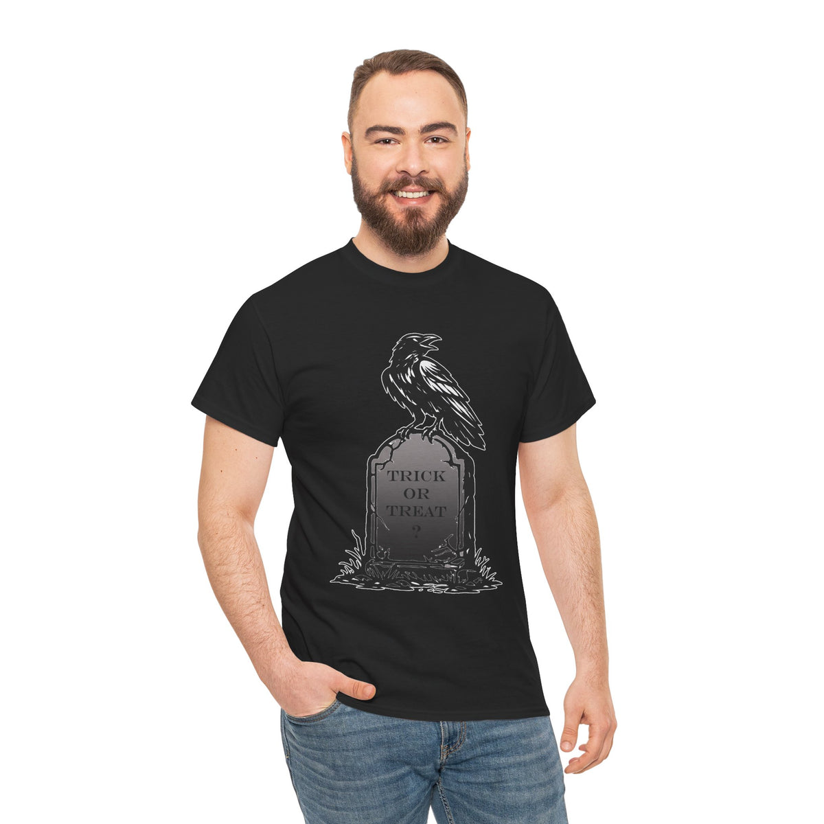 Raven Headstone Halloween Graphic T-Shirt | WildOrbit