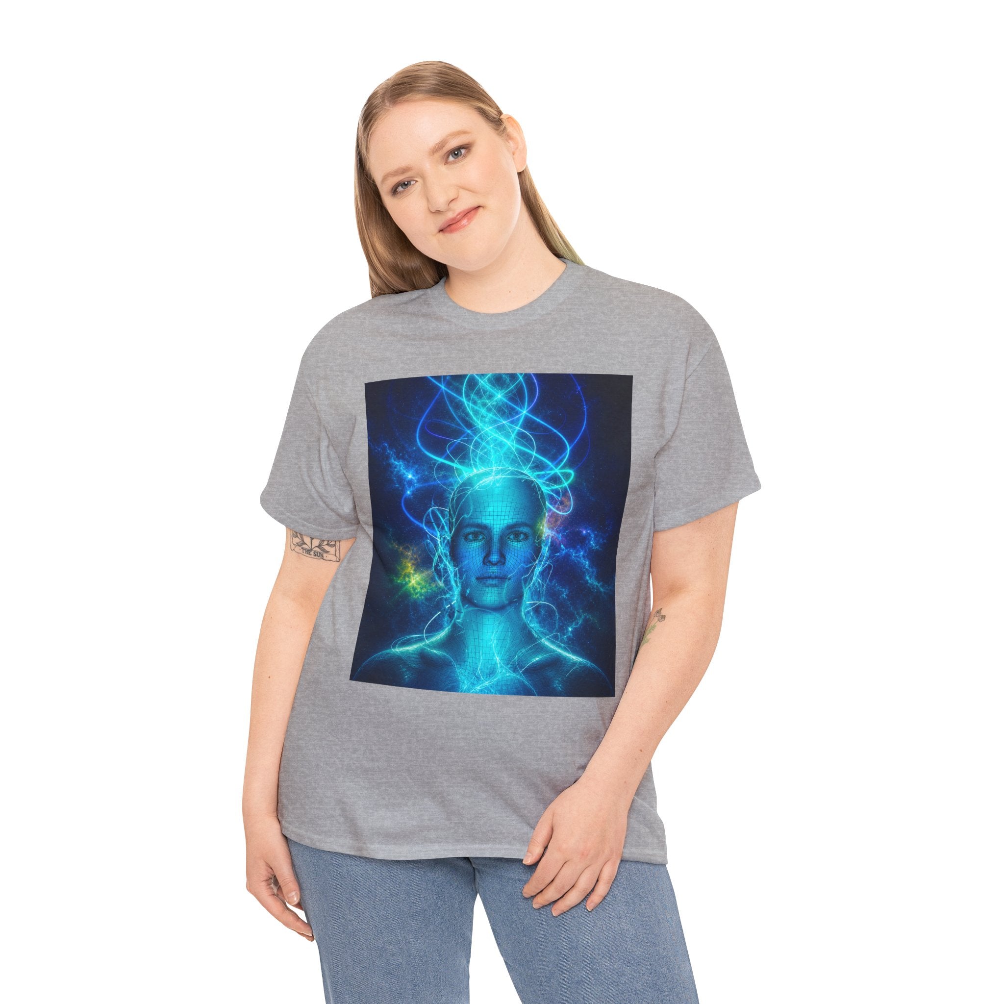 Sci Fi Regeneration Head T Shirt – Electric Blue Cyberpunk AI Graphic Tee
