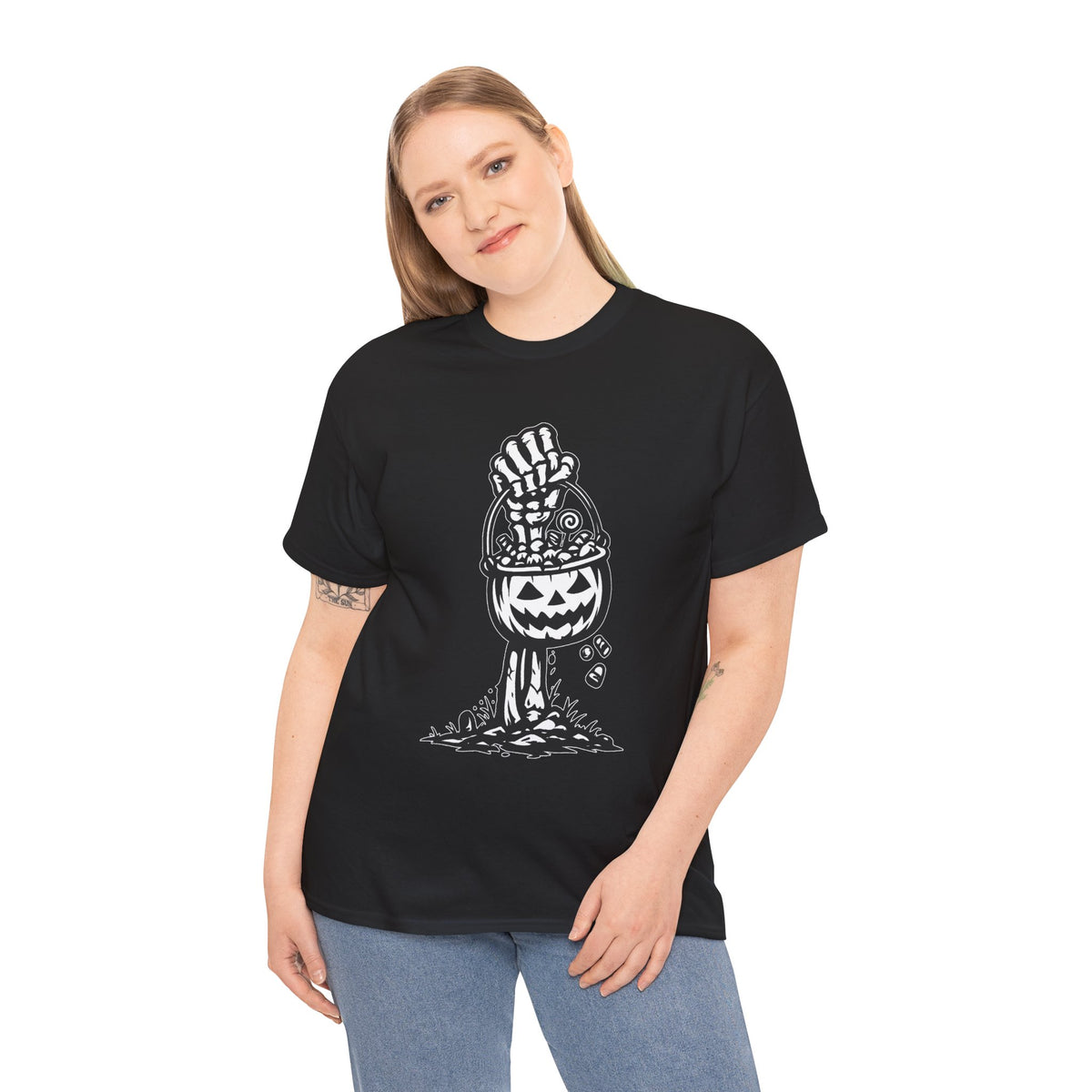 Skeleton Hand Trick or Treat Halloween Graphic T-Shirt | WildOrbit