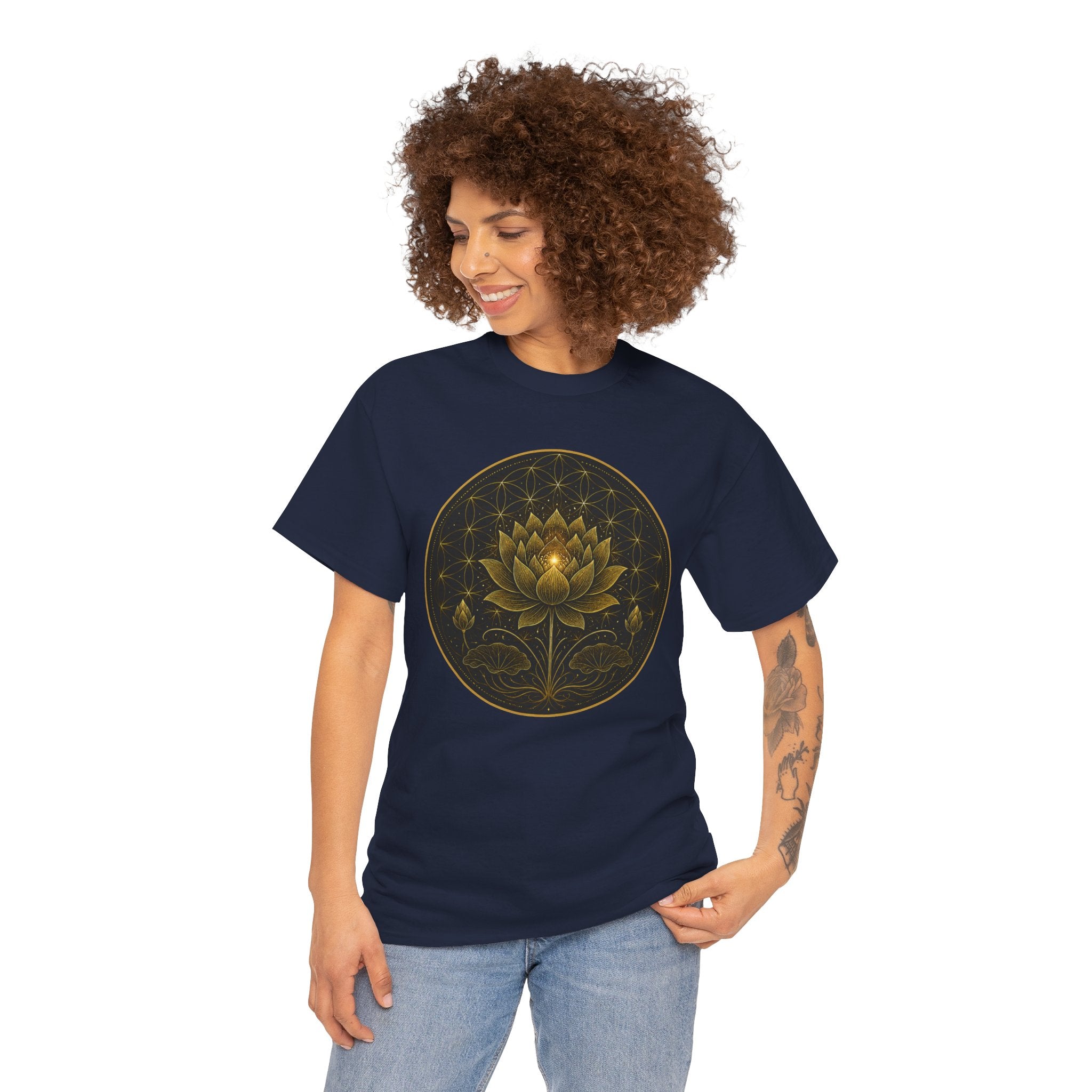 Lotus Awakening Illustration-Shirt – Sacred Geometry Flower of Life Graphic Tee
