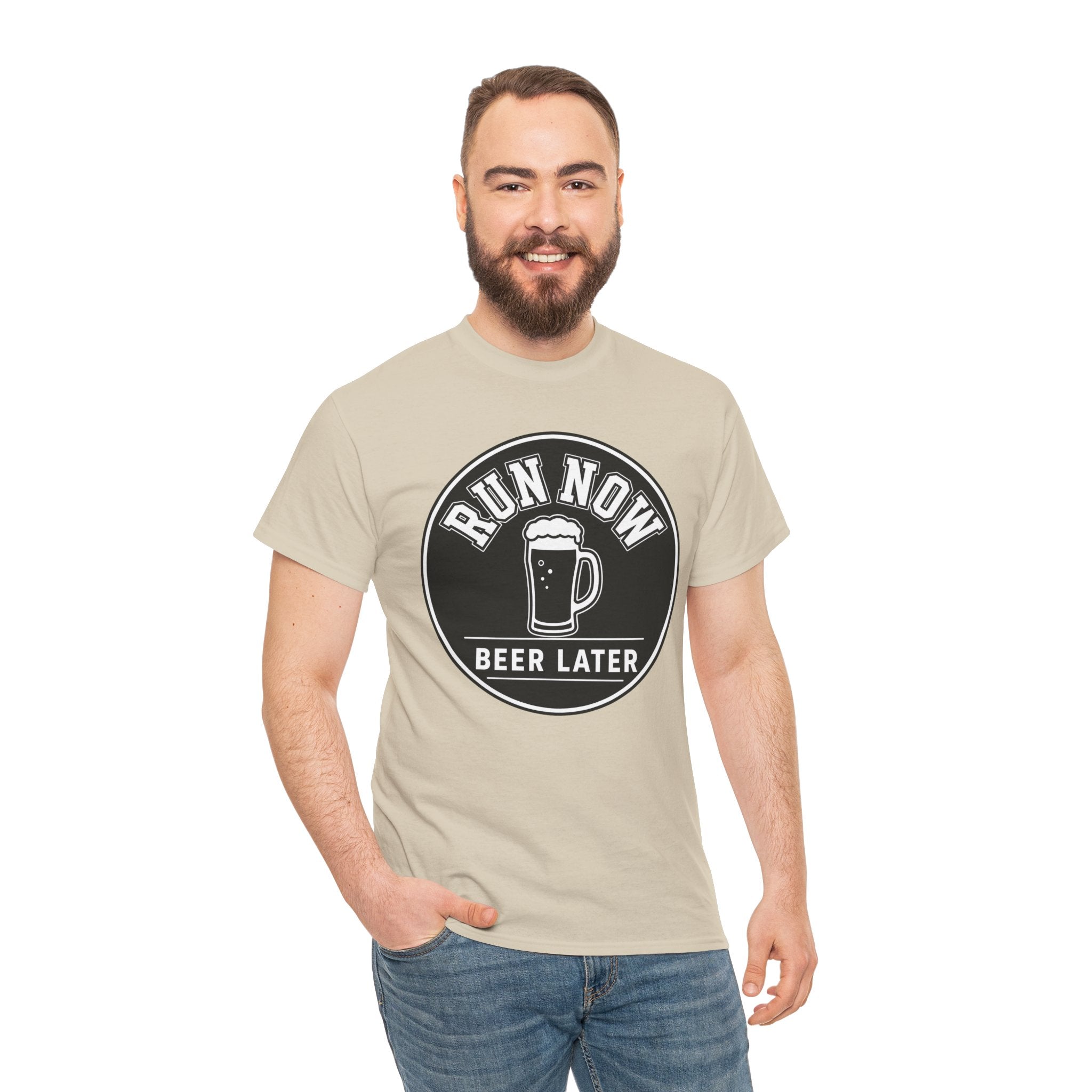 Run Now Beer Later T-Shirt – Funny Running Graphic Tee for Beer Lovers