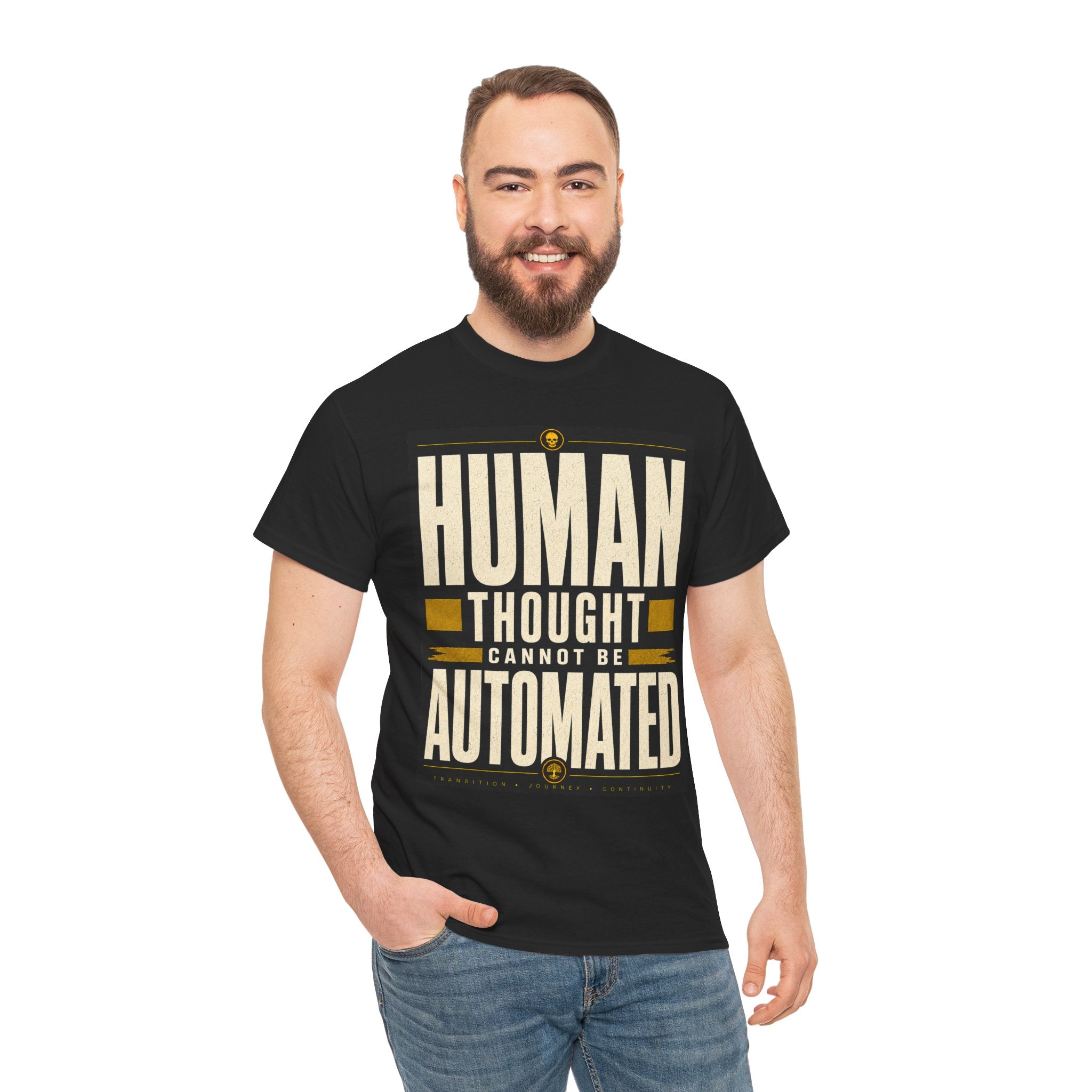 Human Thought Cannot Be Automated T Shirt – Retro AI Philosophy Quote Graphic Tee