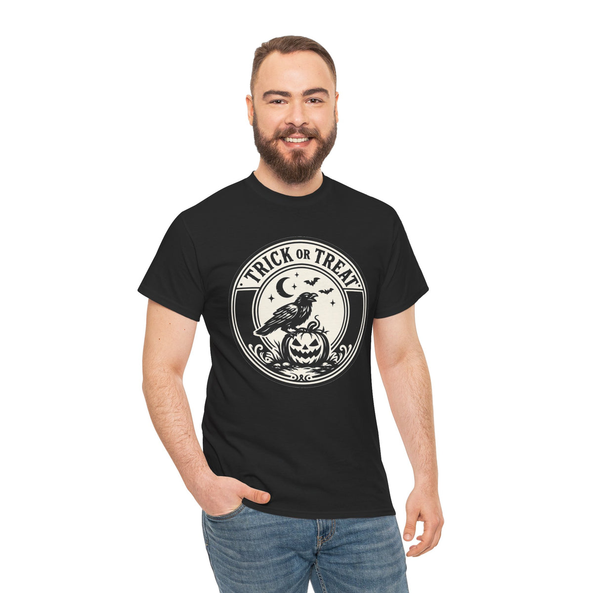 Trick or Treat Vintage Badge Halloween Graphic T-Shirt | WildOrbit