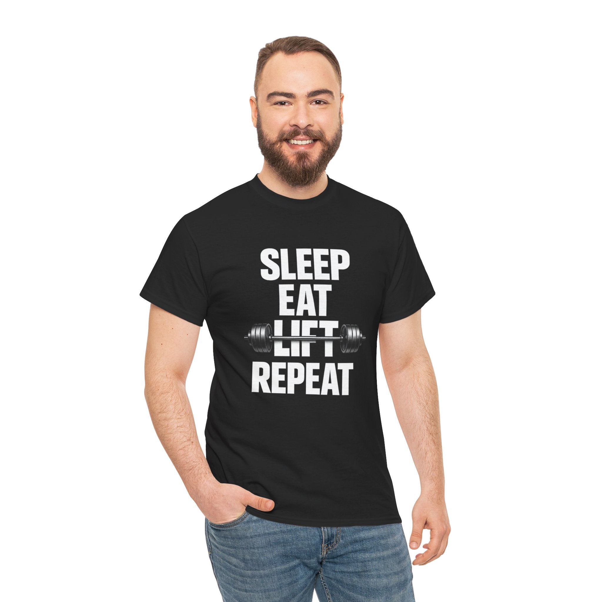 Sleep Eat Lift Barbell Repeat T-Shirt | Powerlifting Gym Shirt | Weightlifting Gift for Men and women