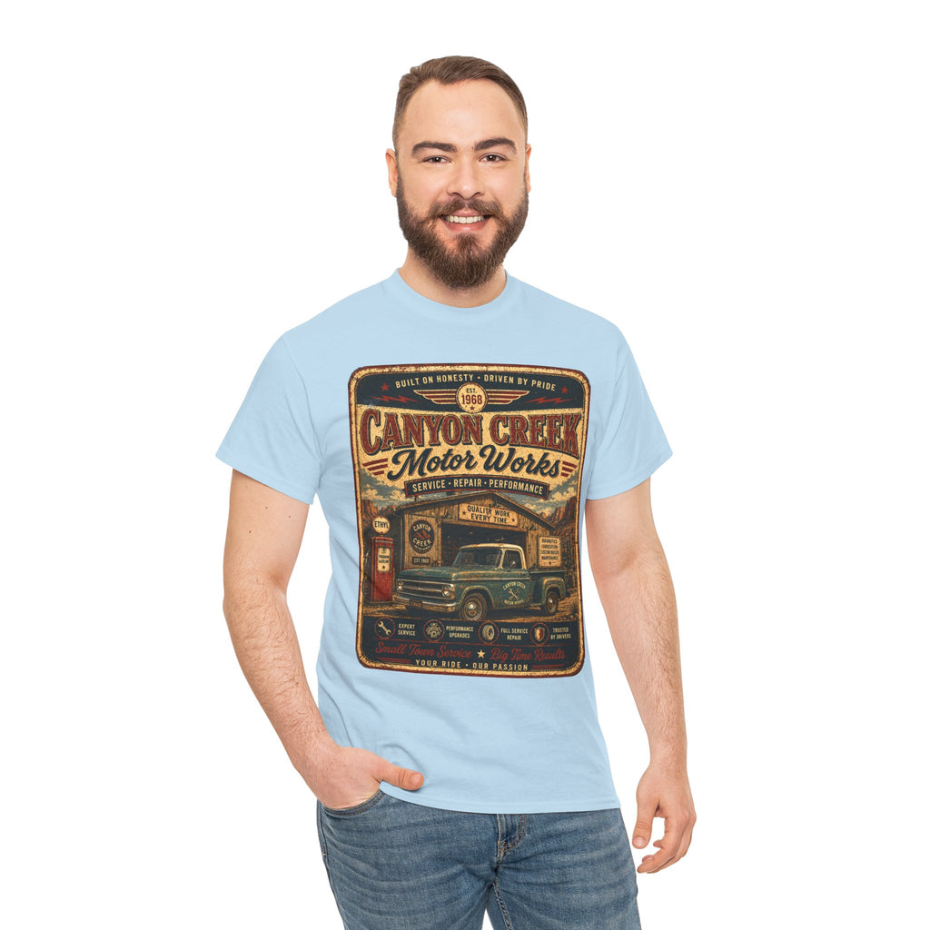 Canyon Creek Motor Works Vintage Mechanic T Shirt – Retro Pickup Truck Graphic Tee