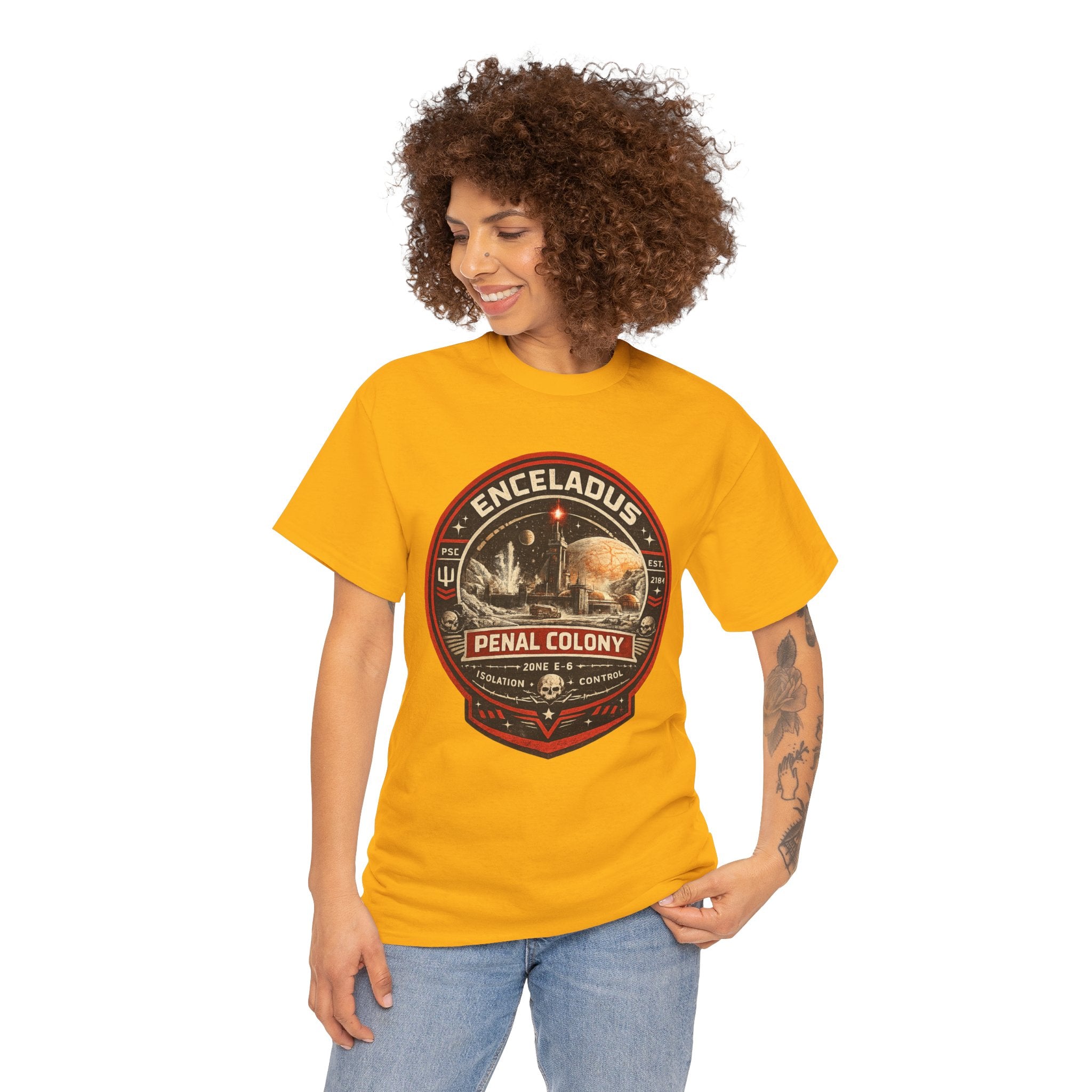 Enceladus Penal Colony T Shirt – Retro Sci Fi Space Prison Graphic Tee