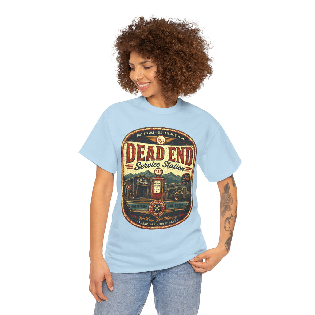 Dead End Service Station Vintage Gasoline T Shirt – Retro Garage Graphic Tee for Car Lovers