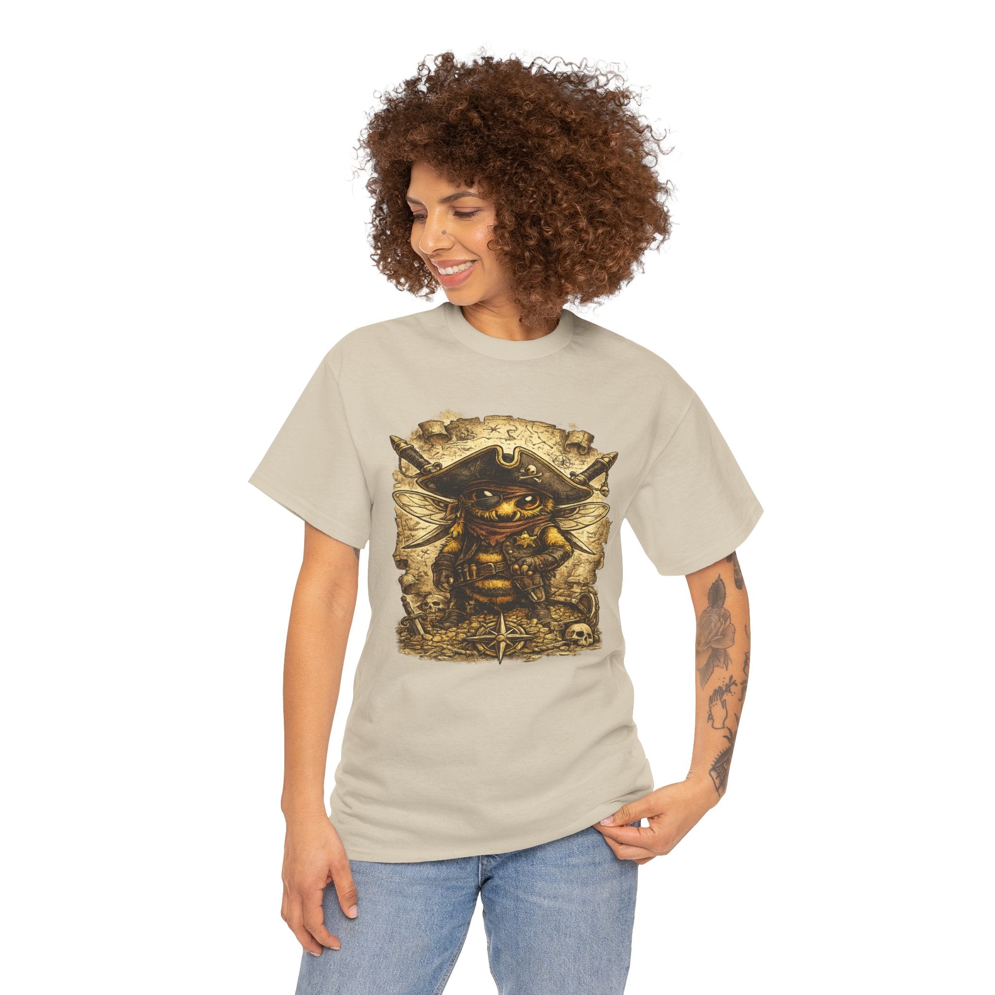 Pirate Bee Graphic T Shirt – Vintage Treasure Map Cartoon Bee Tee