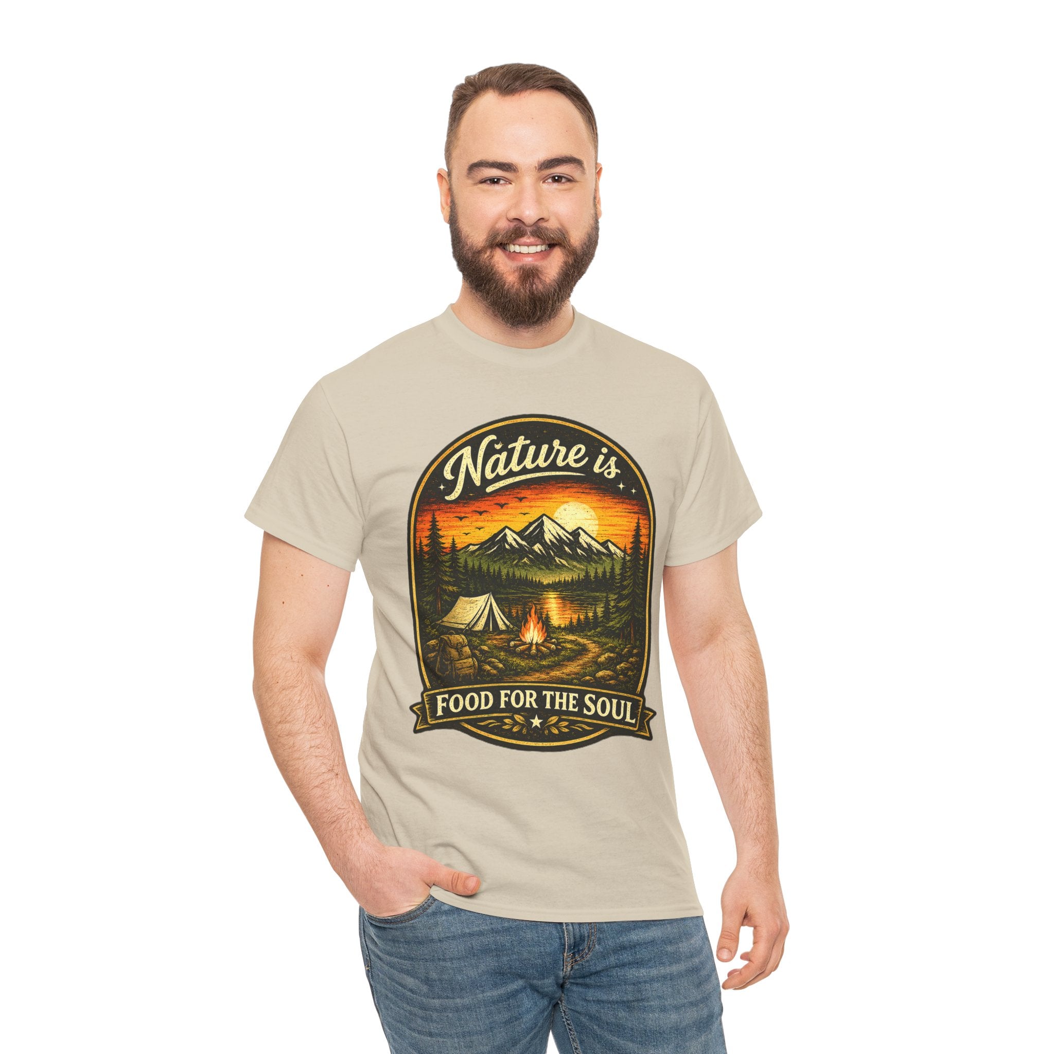 Nature Is Food For The Soul T Shirt – Vintage Camping Graphic Tee for Outdoor Lovers