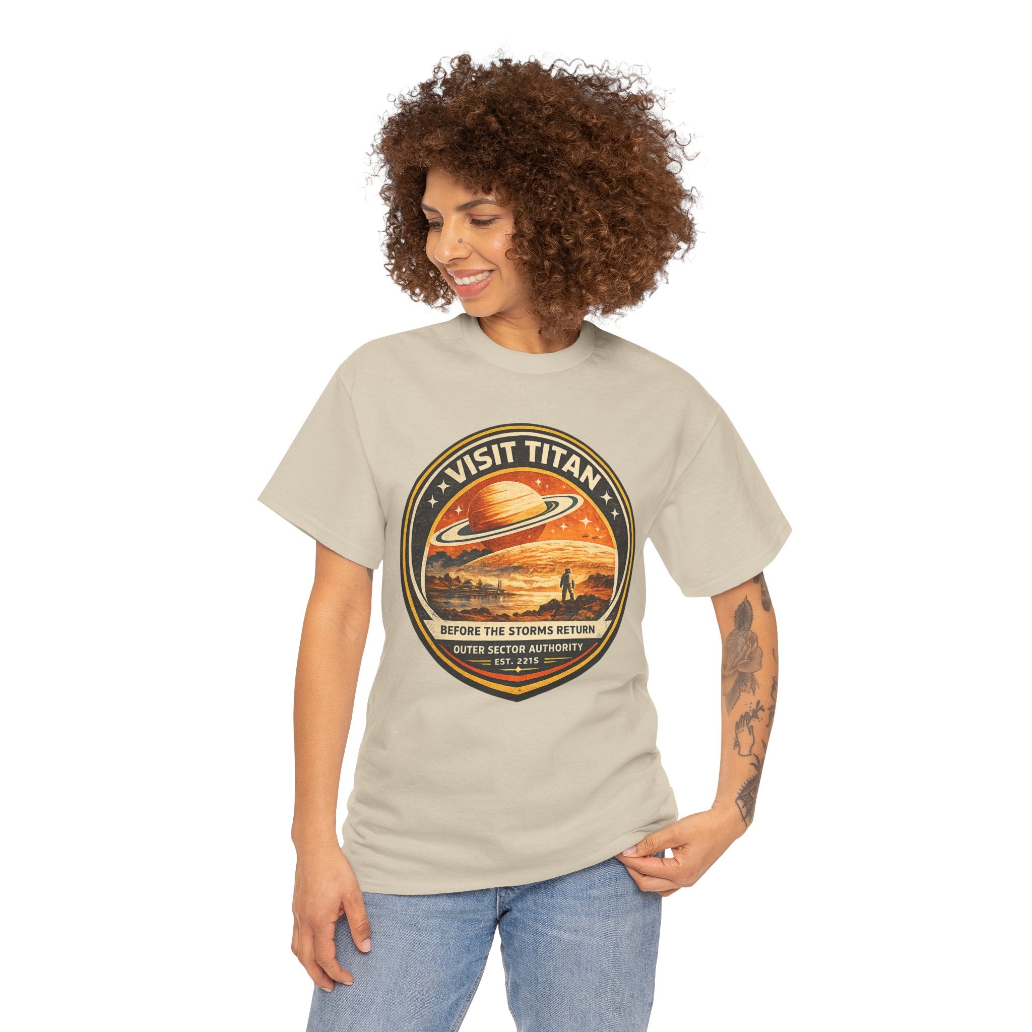 Visit Titan Retro Space Travel T Shirt – Vintage Sci Fi Planet Tourism Graphic Tee
