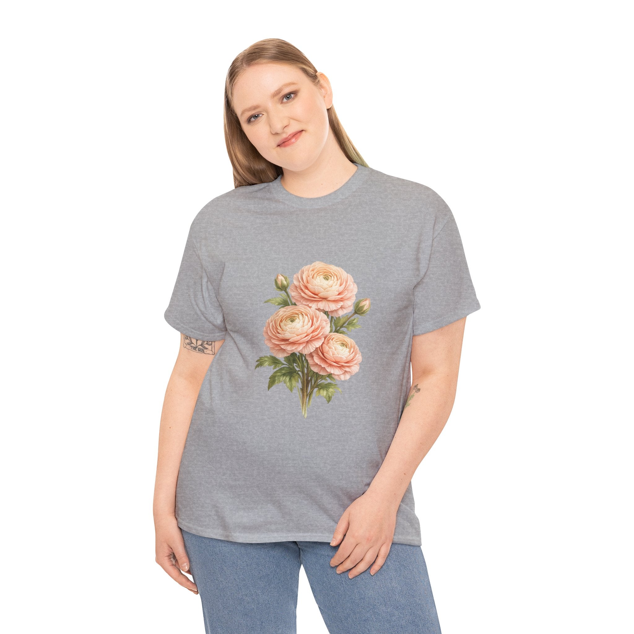 Ranunculus Flower T-Shirt – Vintage Peach Floral Graphic Tee for Botanical & Cottagecore Style
