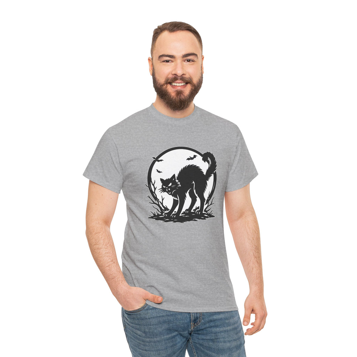 Black Cat Moon Halloween Graphic T-Shirt | WildOrbit