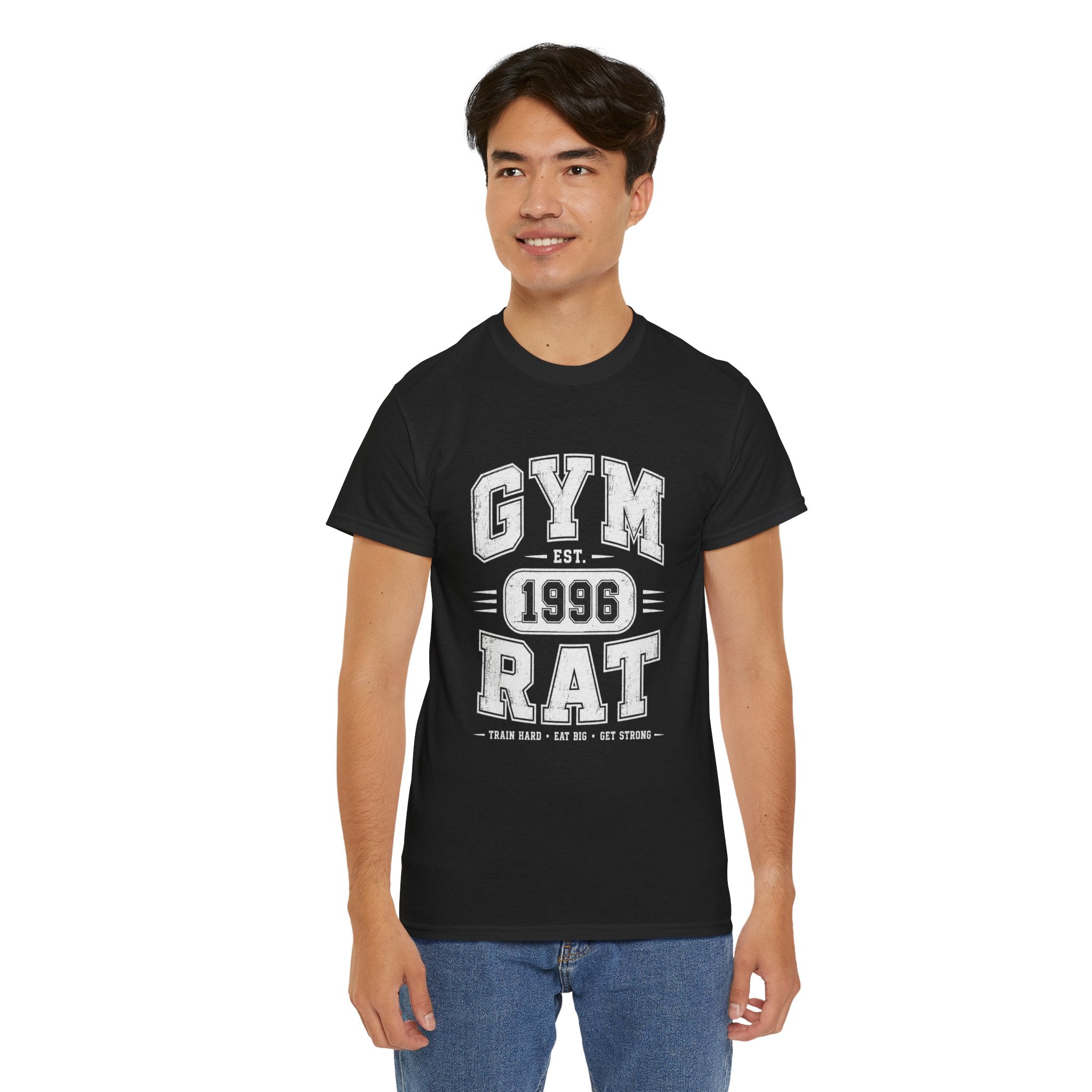 Gym Rat Est. 1996 T-Shirt Dark – Vintage Collegiate Gym Graphic Tee | Train Hard Eat Big Get Strong