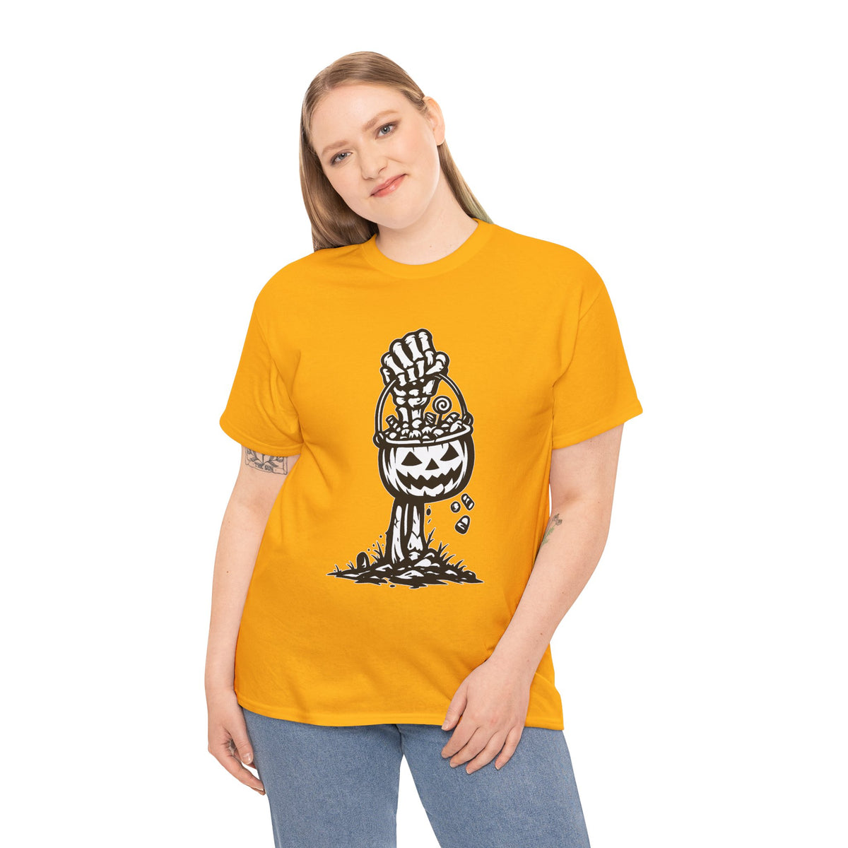 Skeleton Hand Trick or Treat Halloween Graphic T-Shirt | WildOrbit