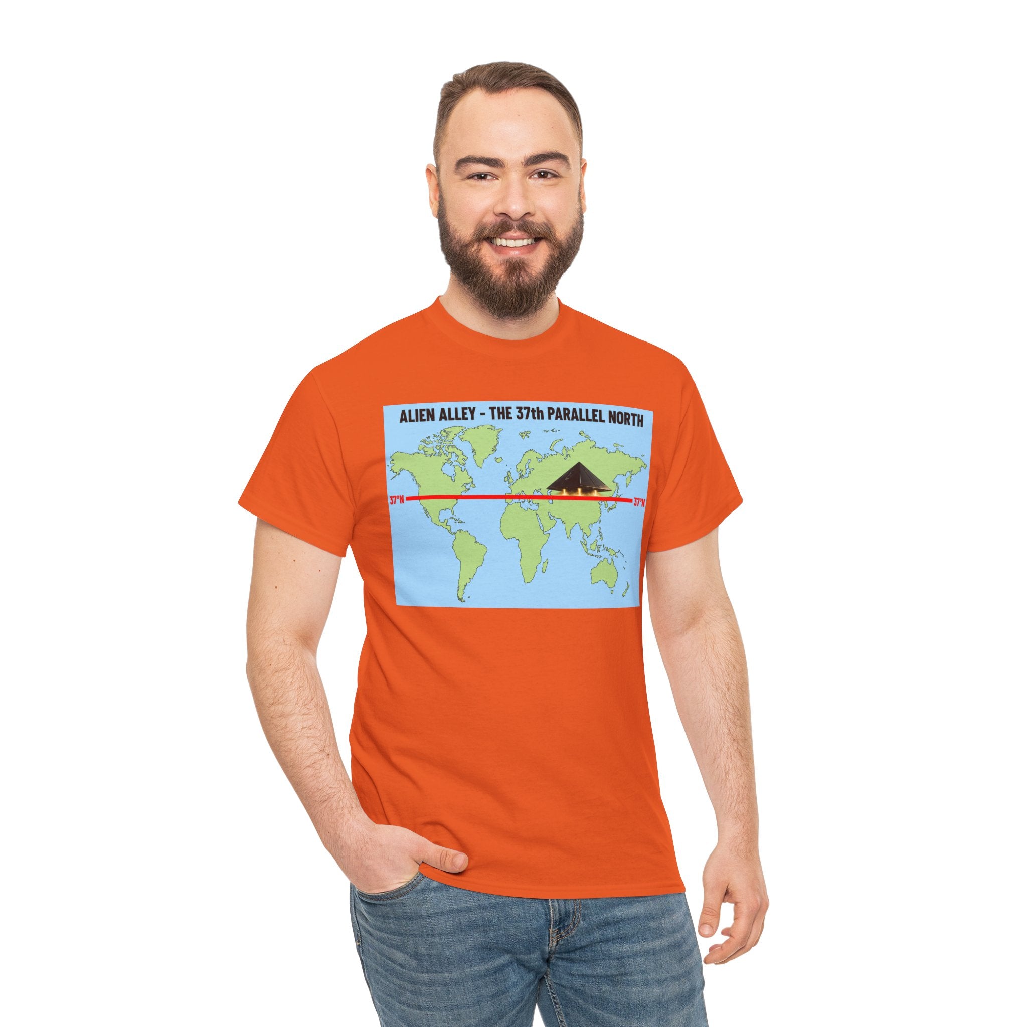 Alien Alley 37th Parallel North T-Shirt – Ancient Aliens UFO World Map Graphic Tee