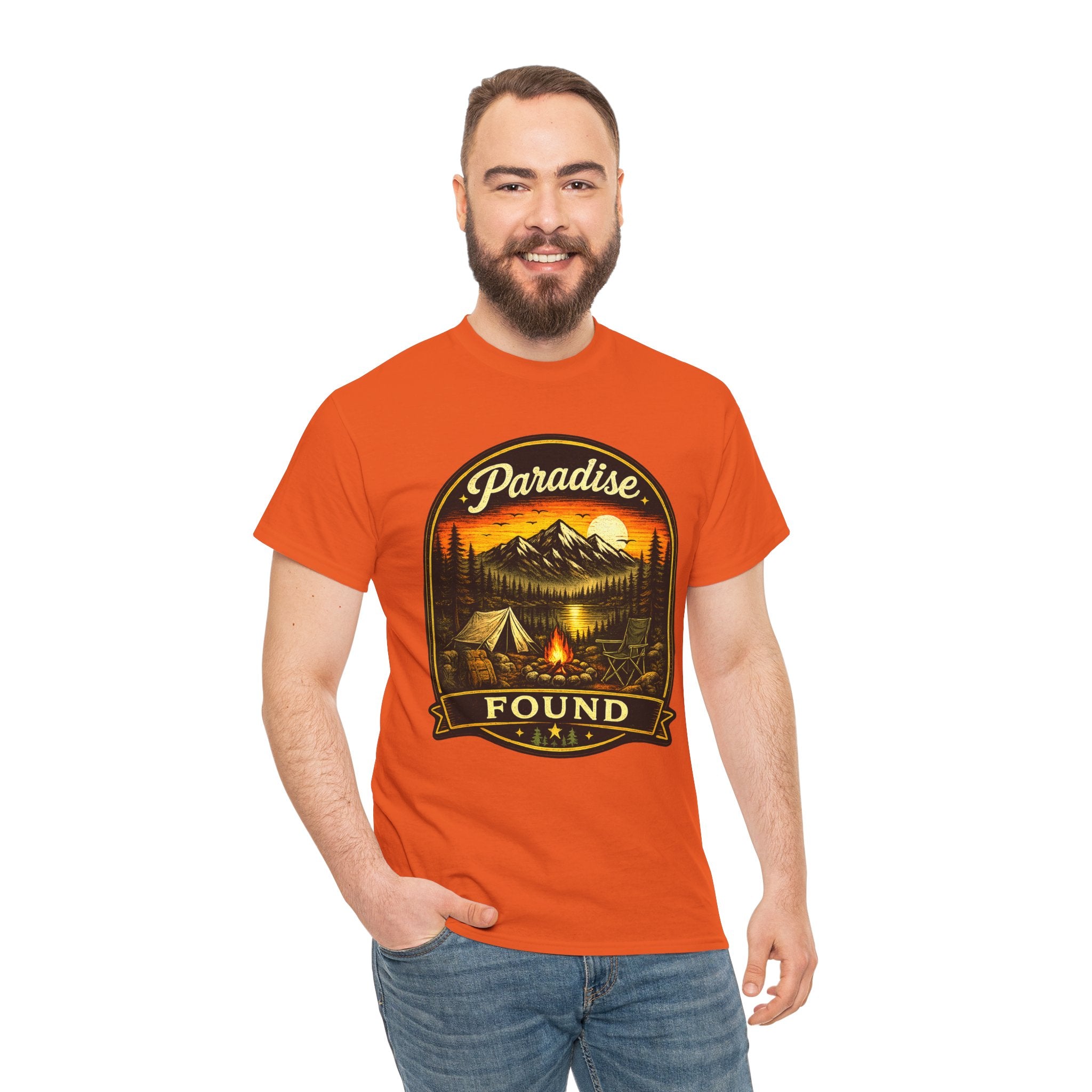 Paradise Found Camping T Shirt – Vintage Mountain Campfire Outdoor Graphic Tee