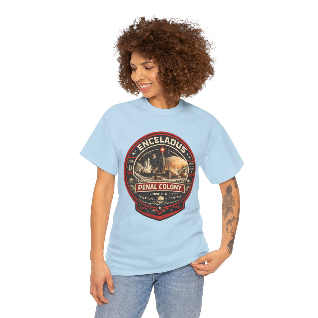 Enceladus Penal Colony T Shirt – Retro Sci Fi Space Prison Graphic Tee