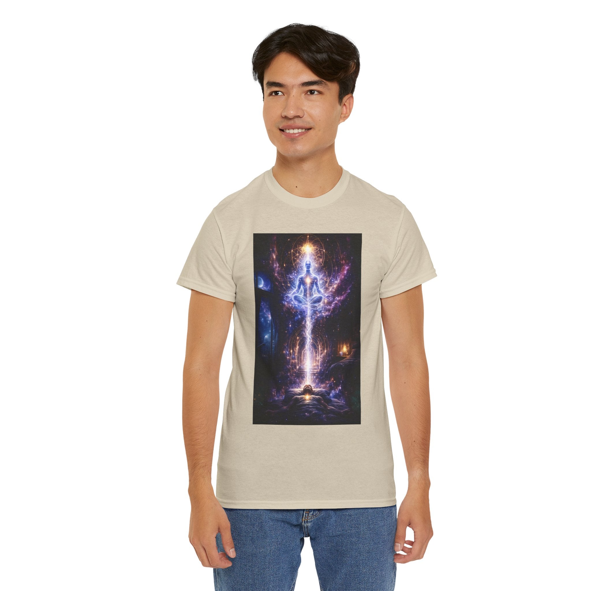 The Observer Spiritual Ascension T Shirt – Cosmic Meditation & Aura Art Graphic Tee