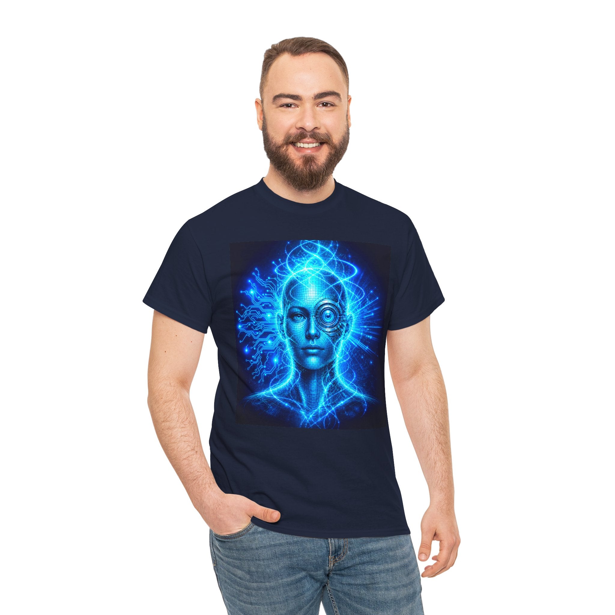 Sci Fi Cyborg Eye T Shirt – Futuristic Blue AI Cosmic Mind Graphic Tee