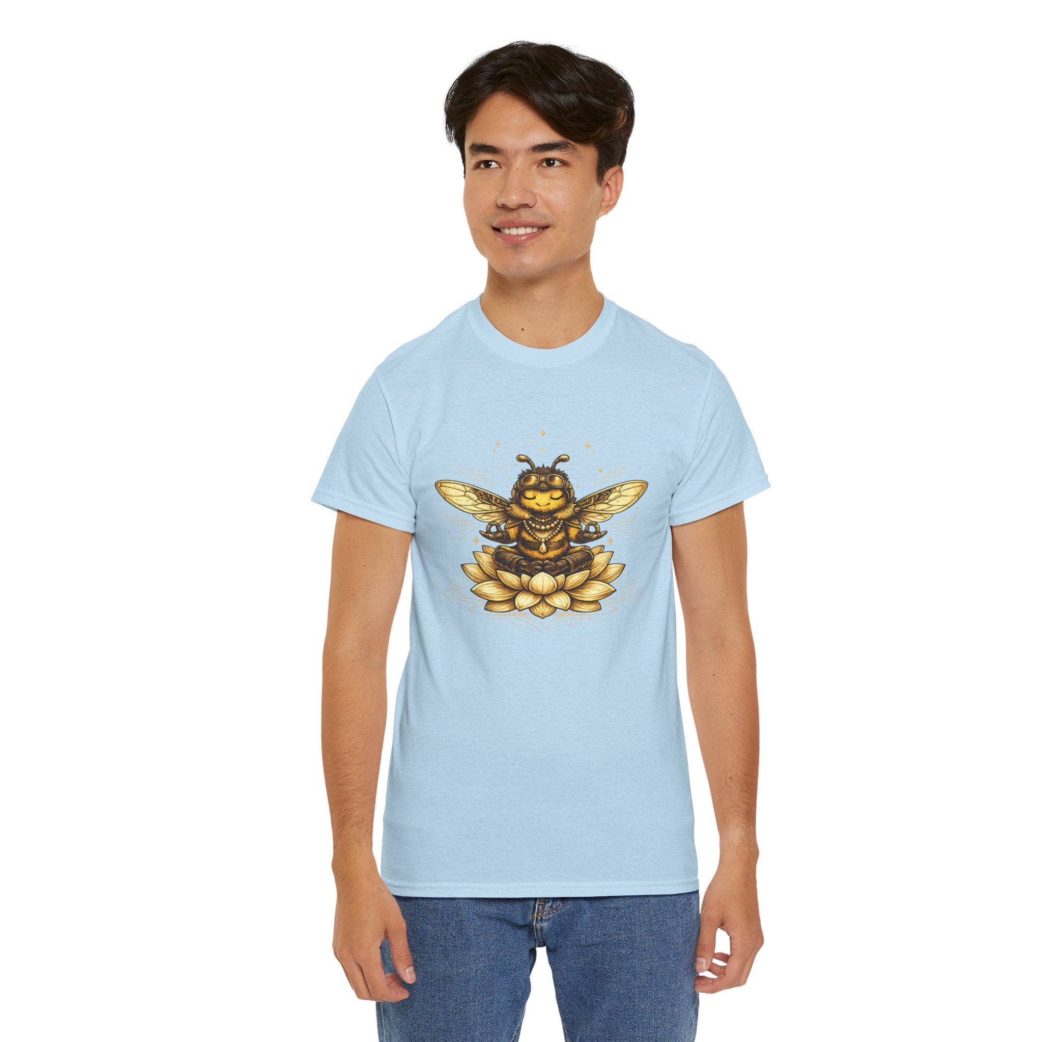 Zen Bee Lotus T Shirt – Golden Meditation Bee Graphic Tee