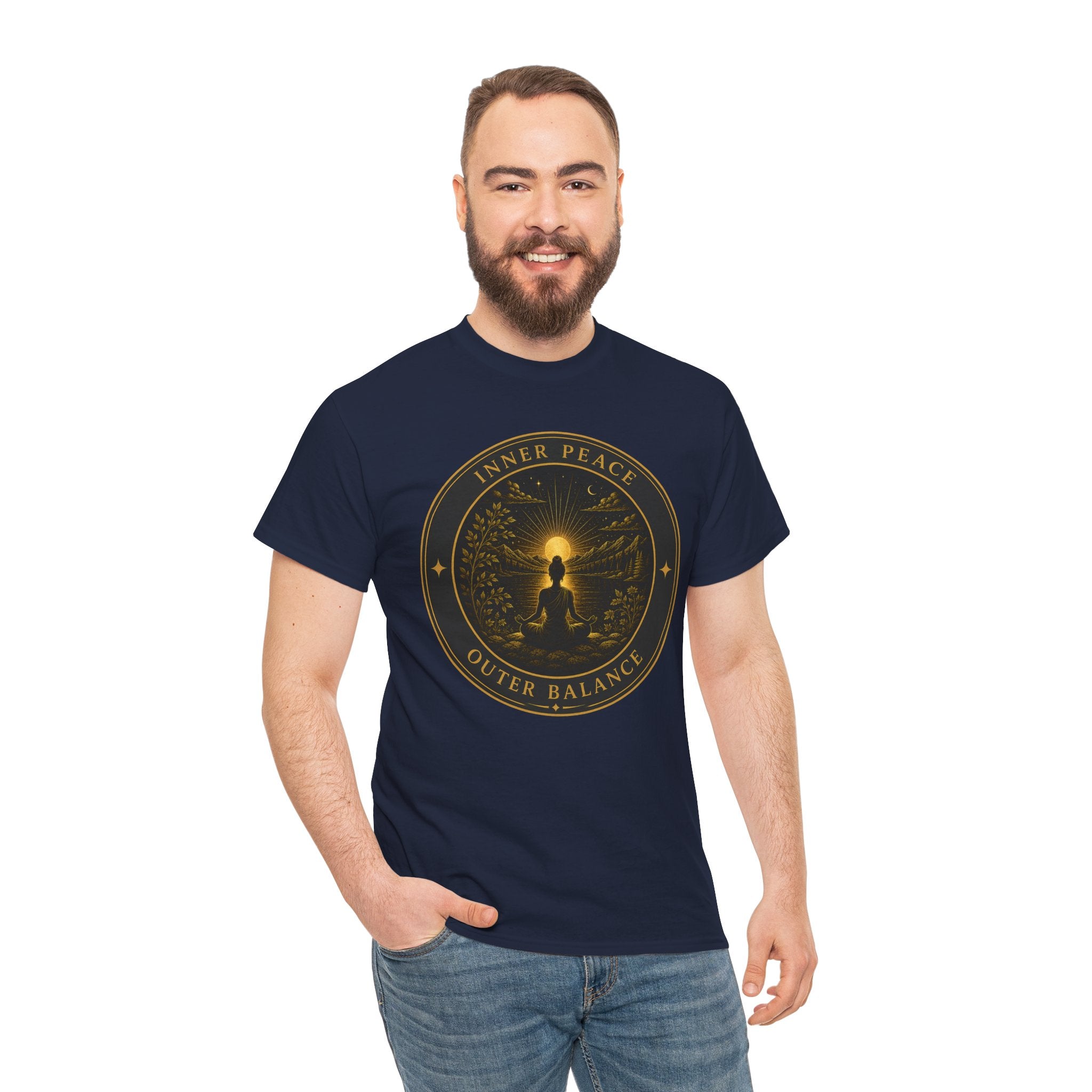 Inner Peace Outer Balance Meditation T-Shirt – Silhouette Sunrise Graphic Tee