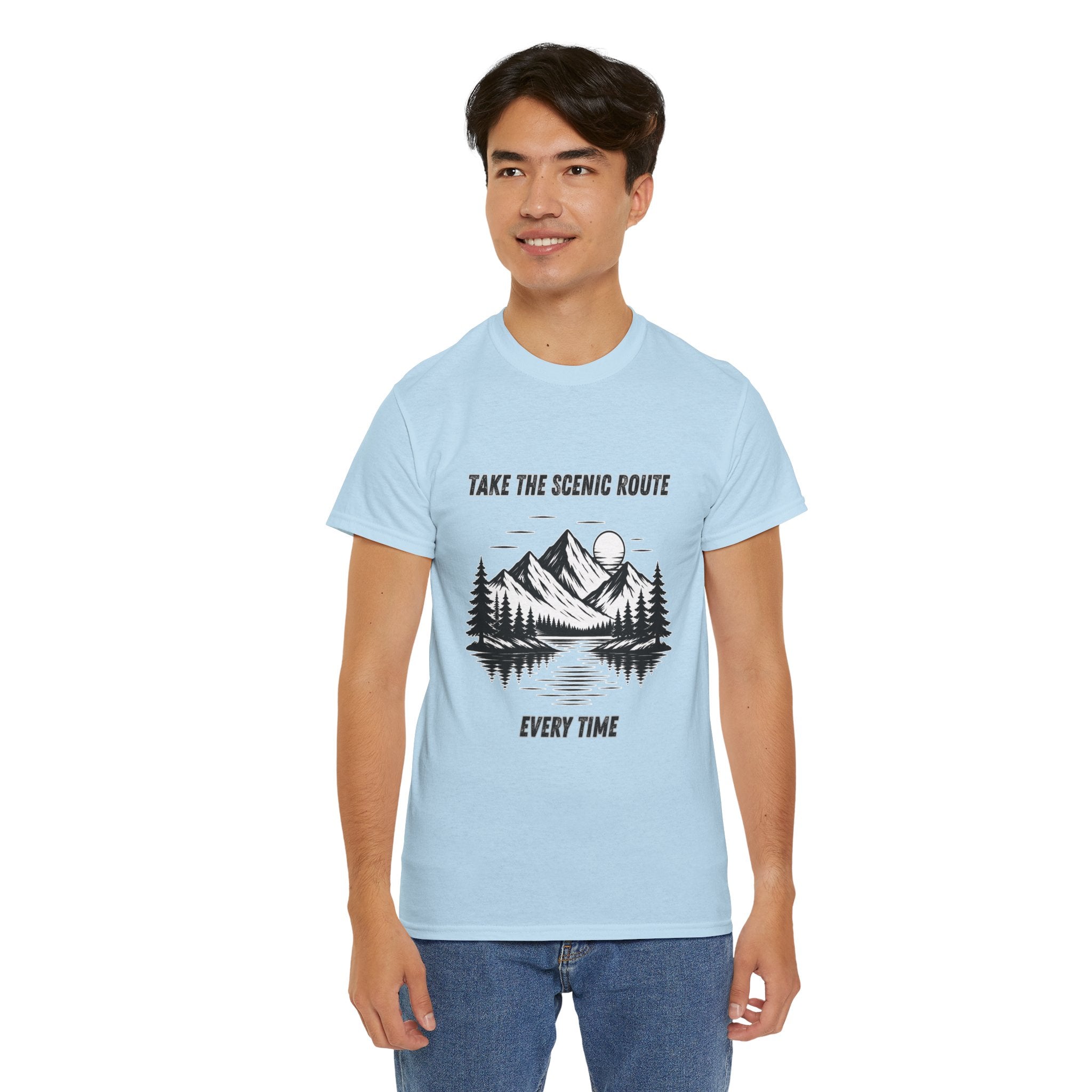 Take The Scenic Route Every Time T Shirt – Mountain Hiking Camping Adventure Graphic Tee