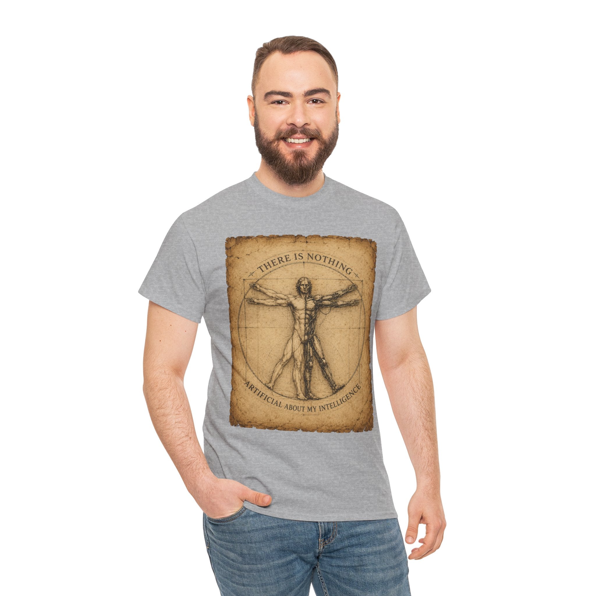 Vitruvian Intelligence T Shirt – There Is Nothing Artificial About My Intelligence Retro Philosophy Tee