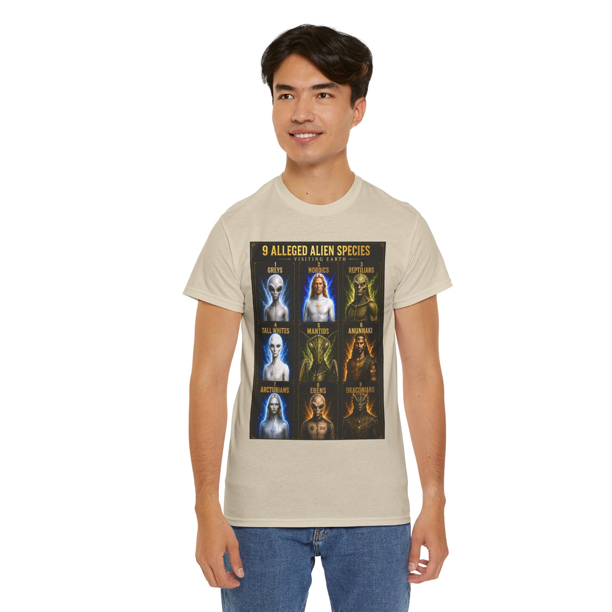 9 Alleged Alien Species T-Shirt – Ancient Aliens Sci-Fi Graphic Tee for UFO Fans