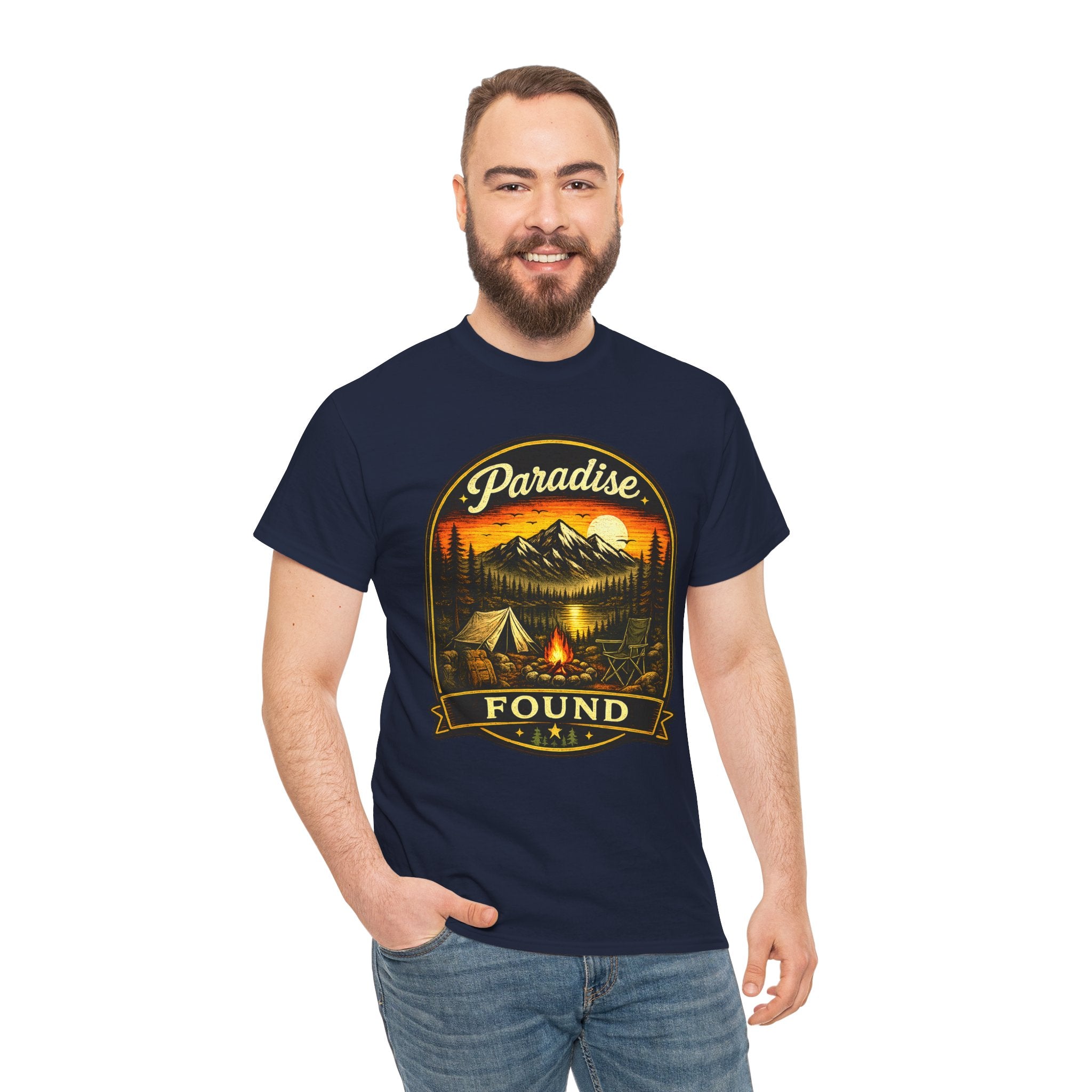 Paradise Found Camping T Shirt – Vintage Mountain Campfire Outdoor Graphic Tee