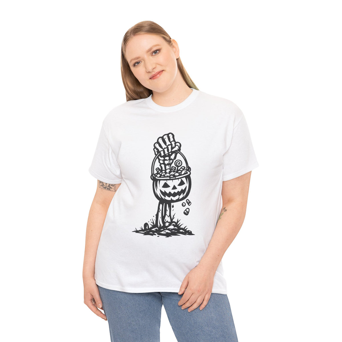 Skeleton Hand Trick or Treat Halloween Graphic T-Shirt | WildOrbit