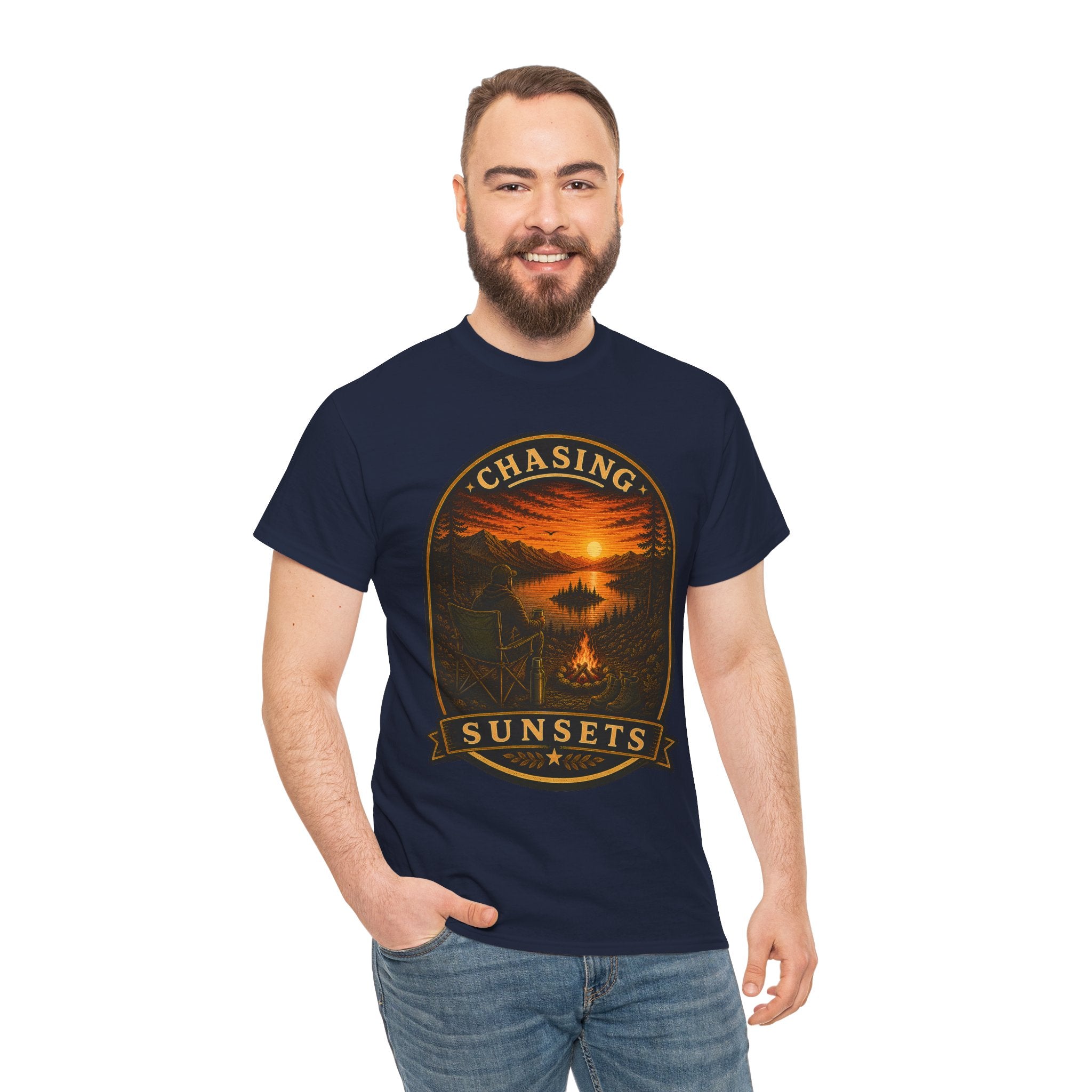Chasing Sunsets Camping T Shirt – Vintage Sunset Campfire Outdoor Graphic Tee
