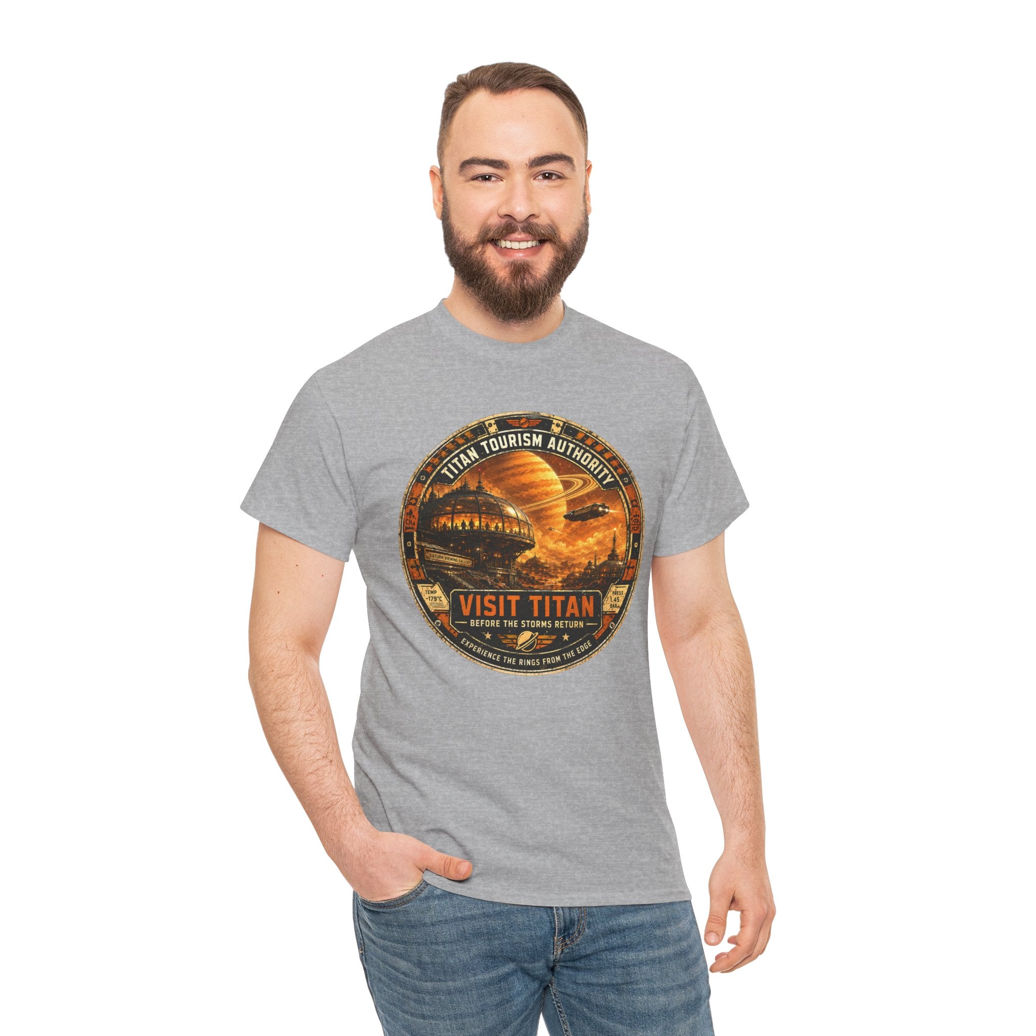 Visit Titan Vintage Space Travel T Shirt – Retro Sci Fi Graphic Tee