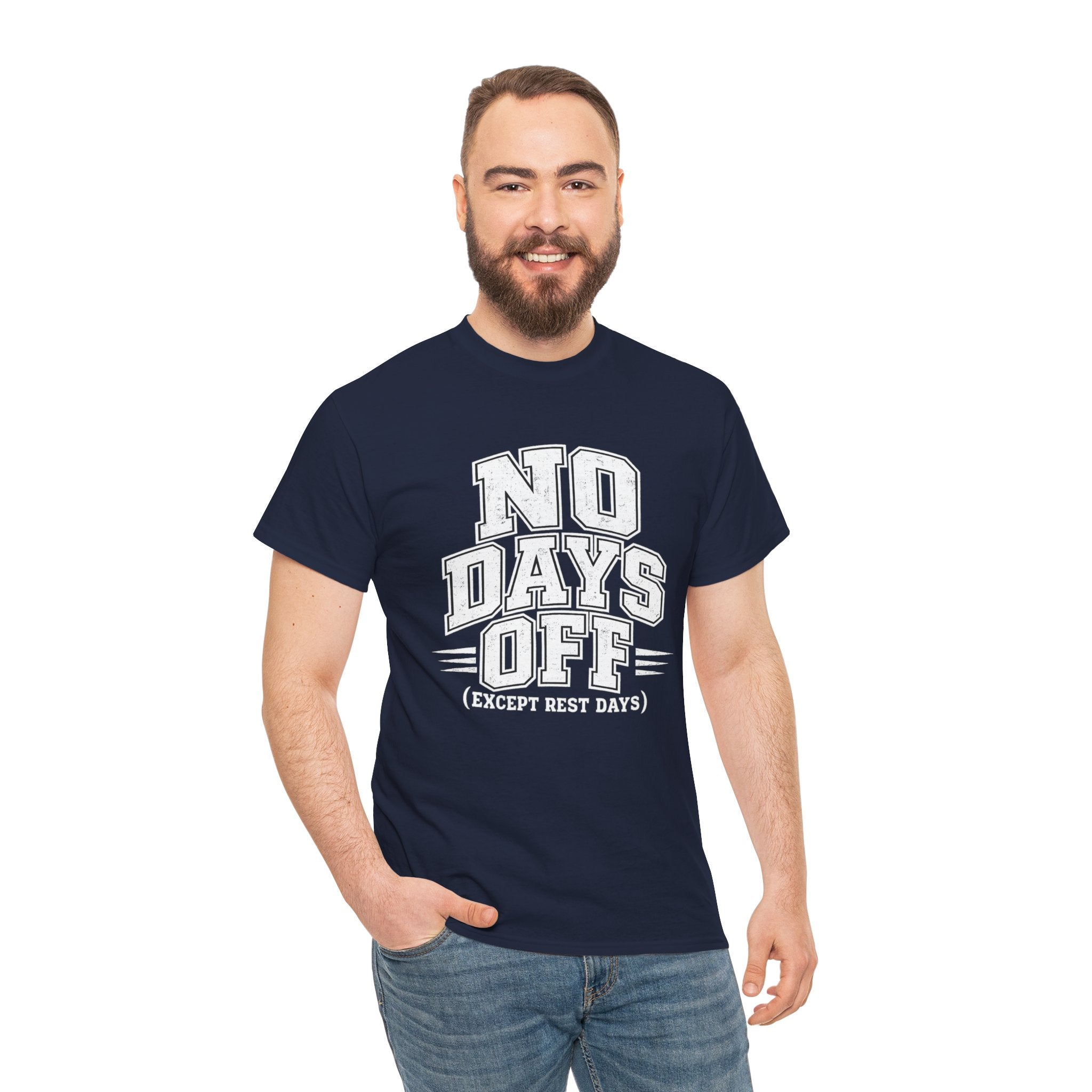 No Days Off (Except Rest Days) T-Shirt Dark – Funny Gym Motivation Graphic Tee