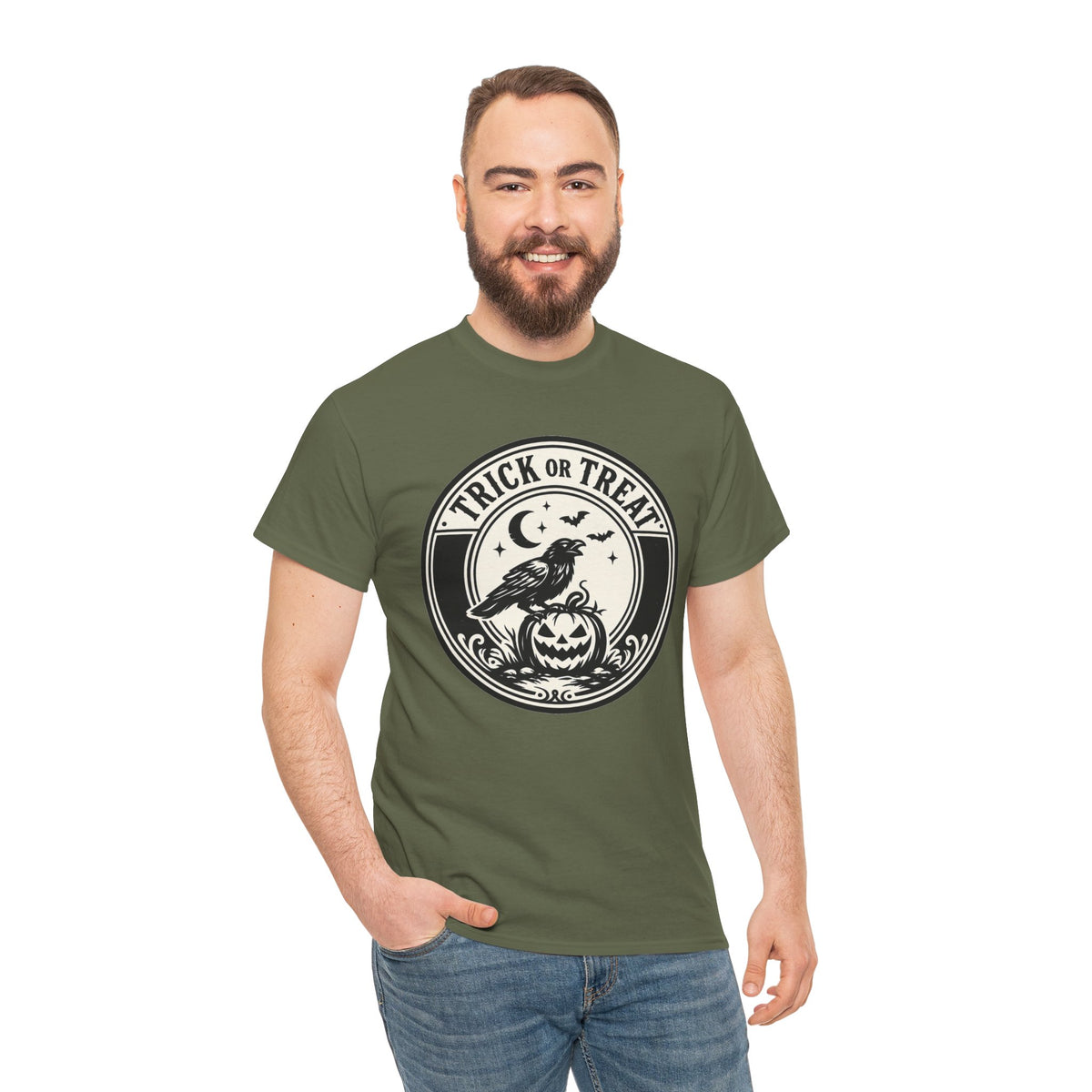 Trick or Treat Vintage Badge Halloween Graphic T-Shirt | WildOrbit