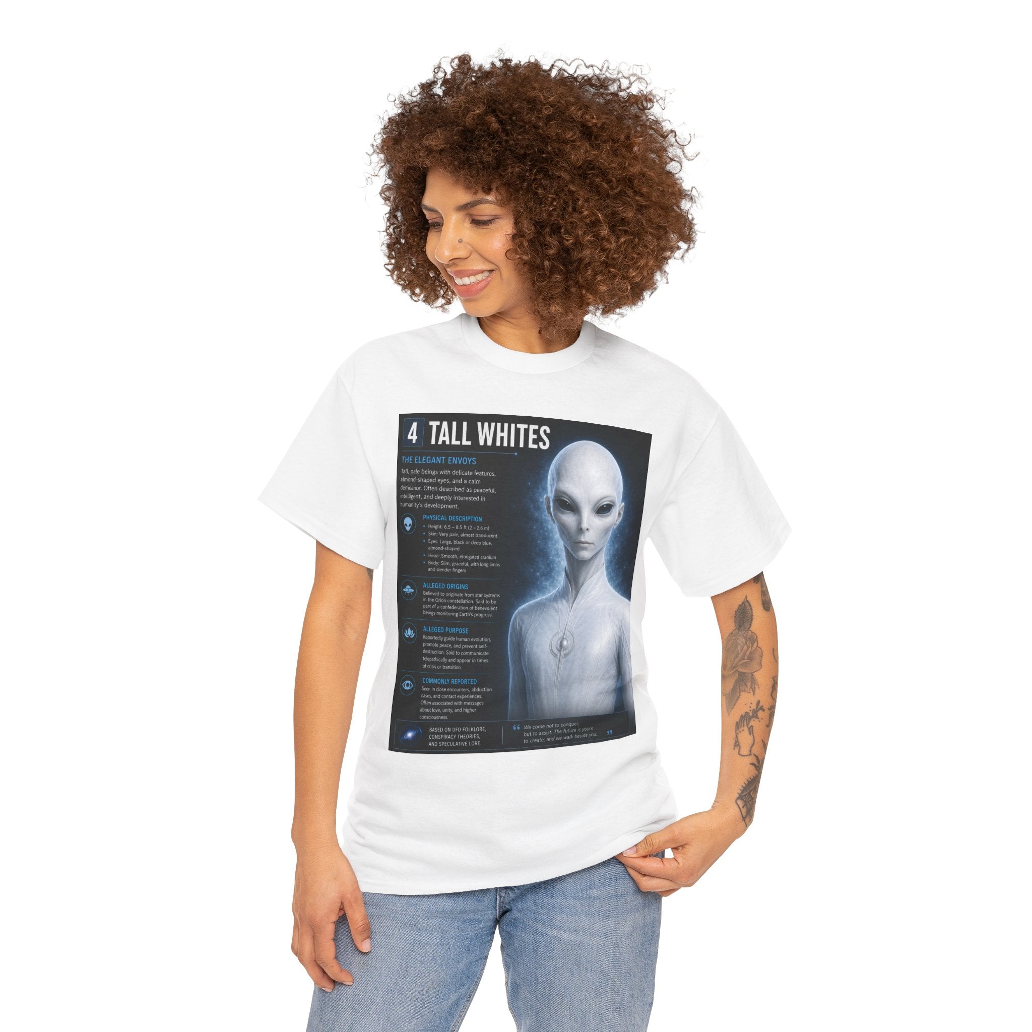 Tall Whites Alien T-Shirt – Ancient Aliens Sci-Fi Informational Graphic Tee for UFO Fans