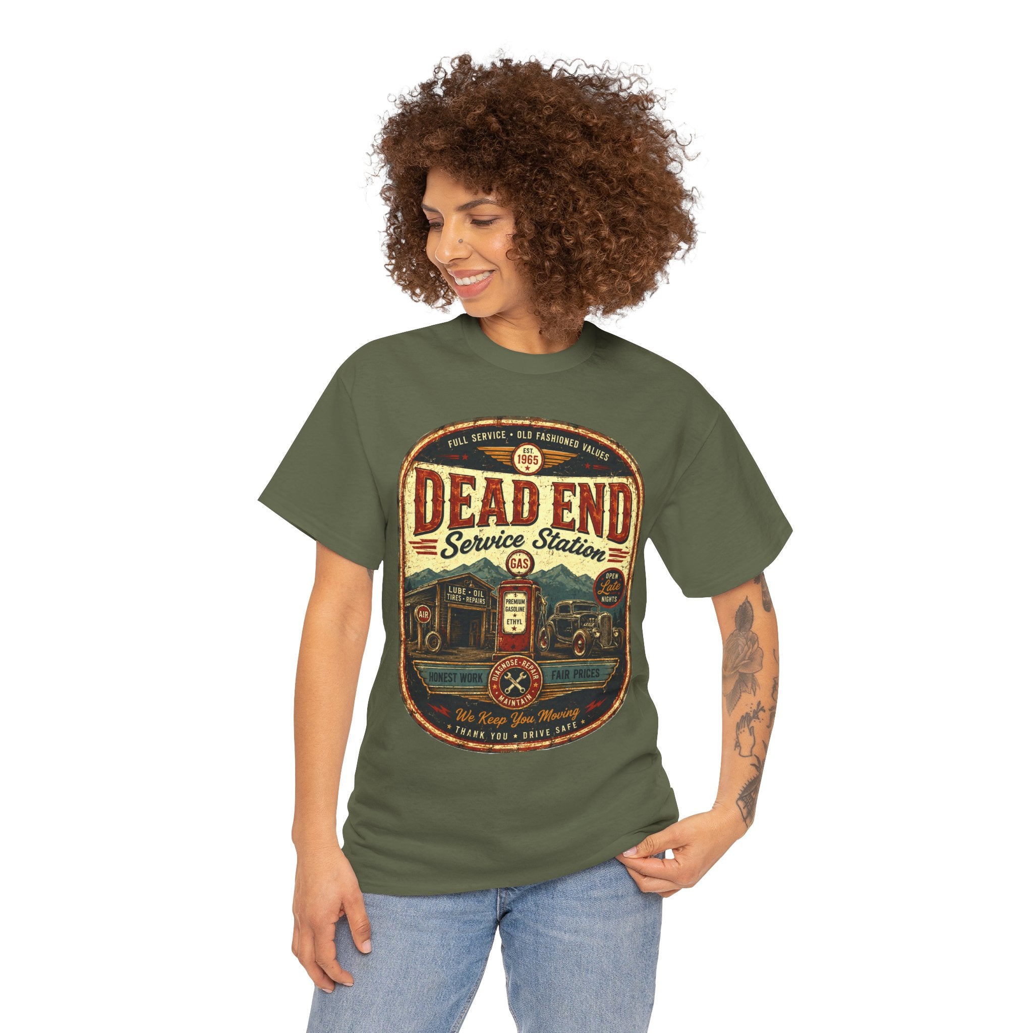 Dead End Service Station Vintage Gasoline T Shirt – Retro Garage Graphic Tee for Car Lovers