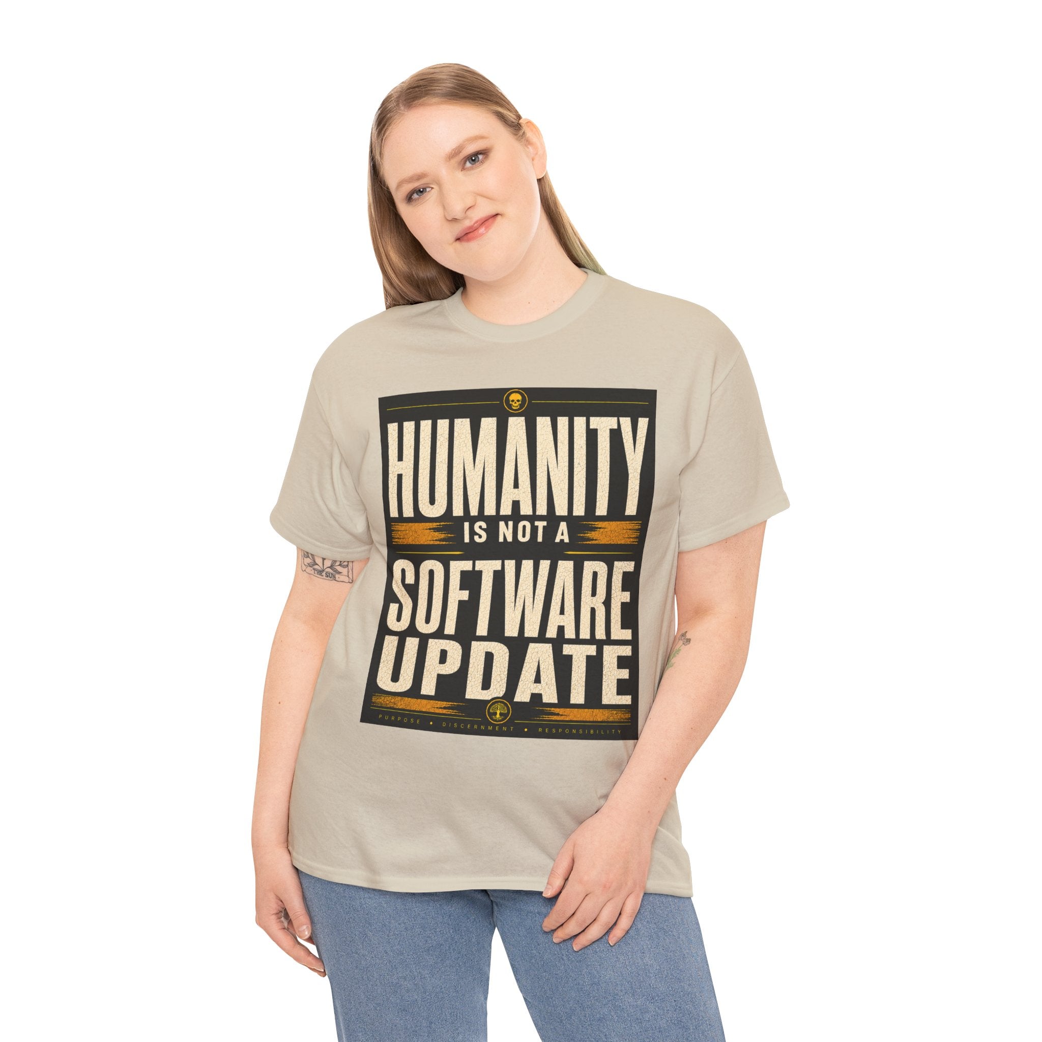 Humanity Is Not a Software Update T Shirt – Retro AI Philosophy Graphic Tee