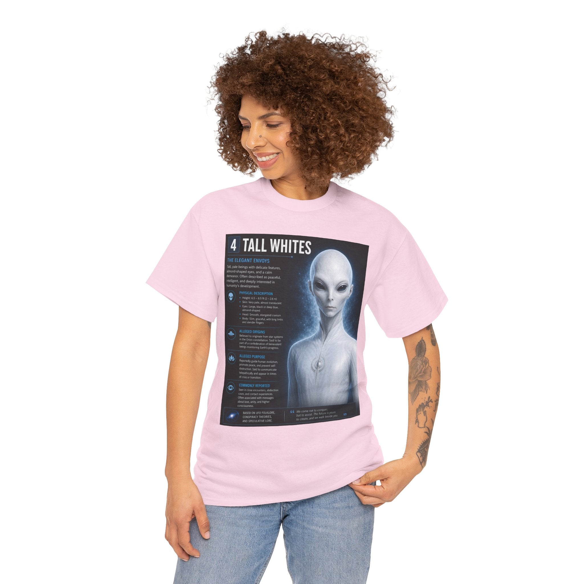 Tall Whites Alien T-Shirt – Ancient Aliens Sci-Fi Informational Graphic Tee for UFO Fans