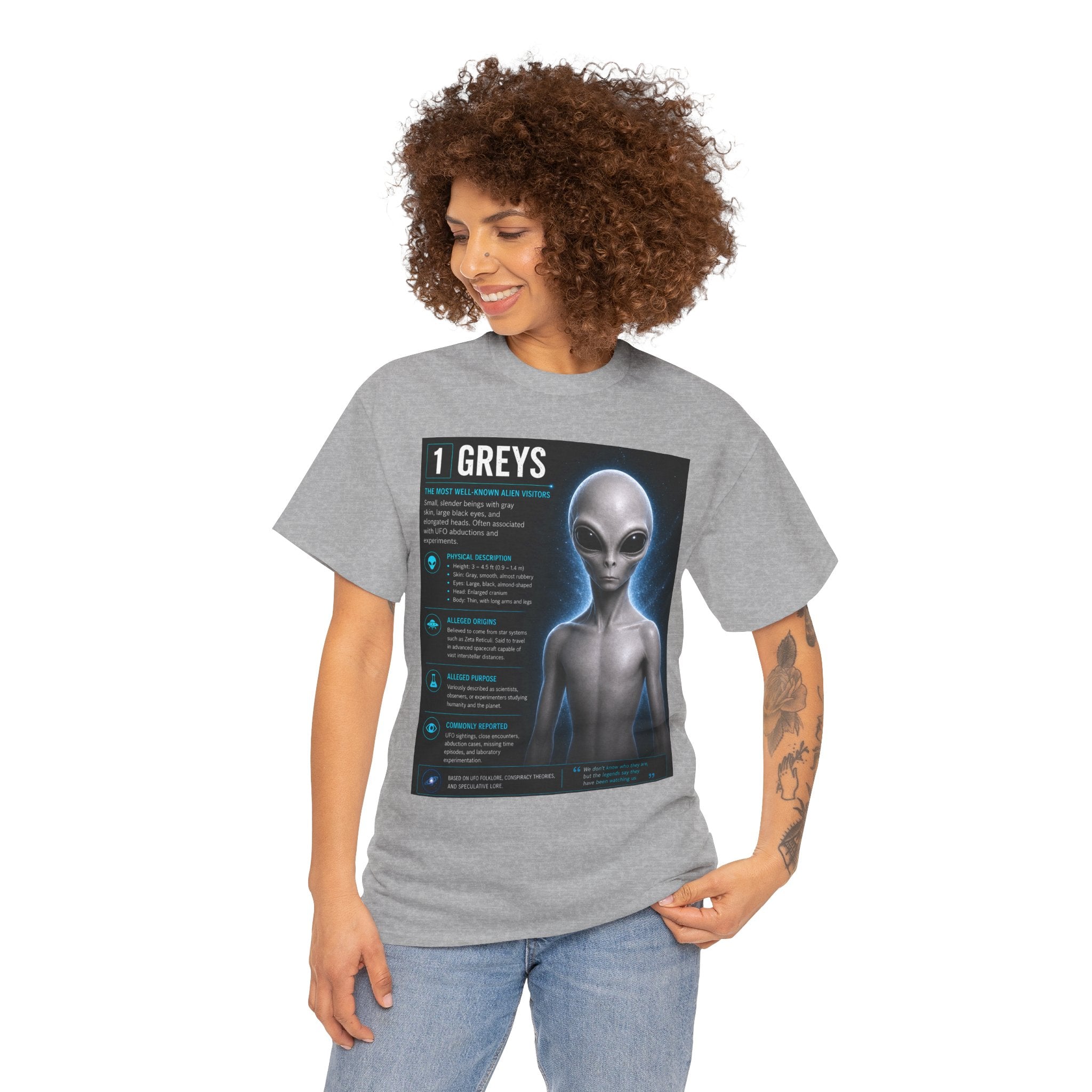 Grey Alien Species Guide T-Shirt – Vintage UFO Conspiracy Graphic Tee | Ancient Aliens Shirt
