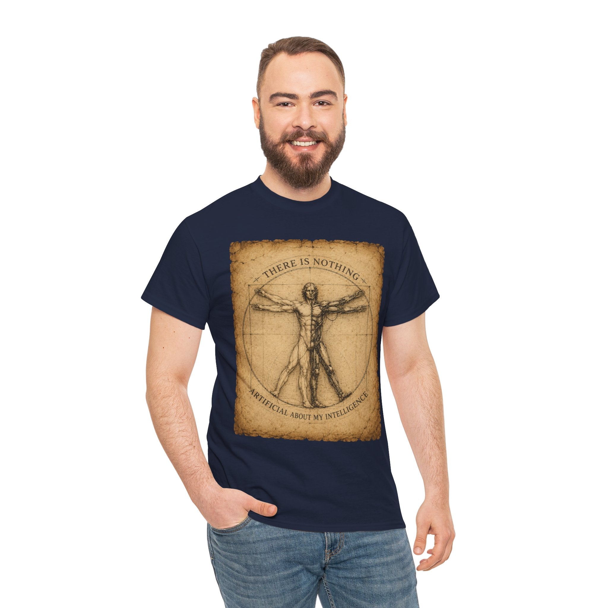 Vitruvian Intelligence T Shirt – There Is Nothing Artificial About My Intelligence Retro Philosophy Tee