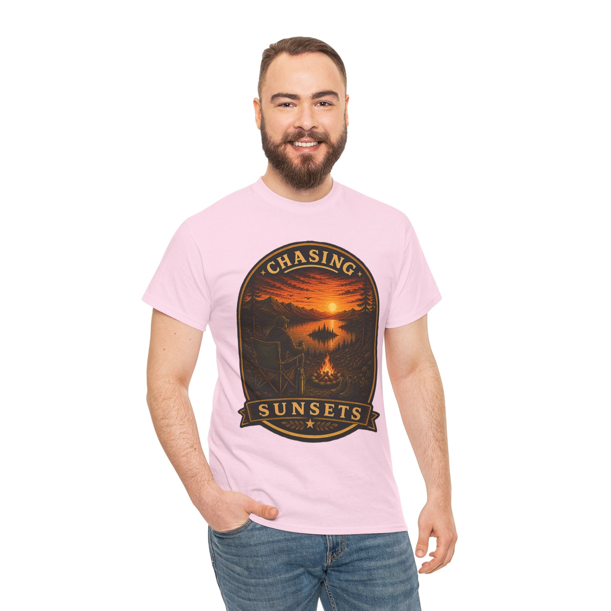 Chasing Sunsets Camping T Shirt – Vintage Sunset Campfire Outdoor Graphic Tee