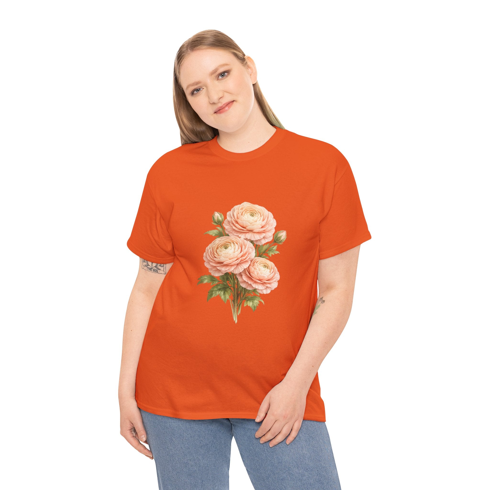 Ranunculus Flower T-Shirt – Vintage Peach Floral Graphic Tee for Botanical & Cottagecore Style